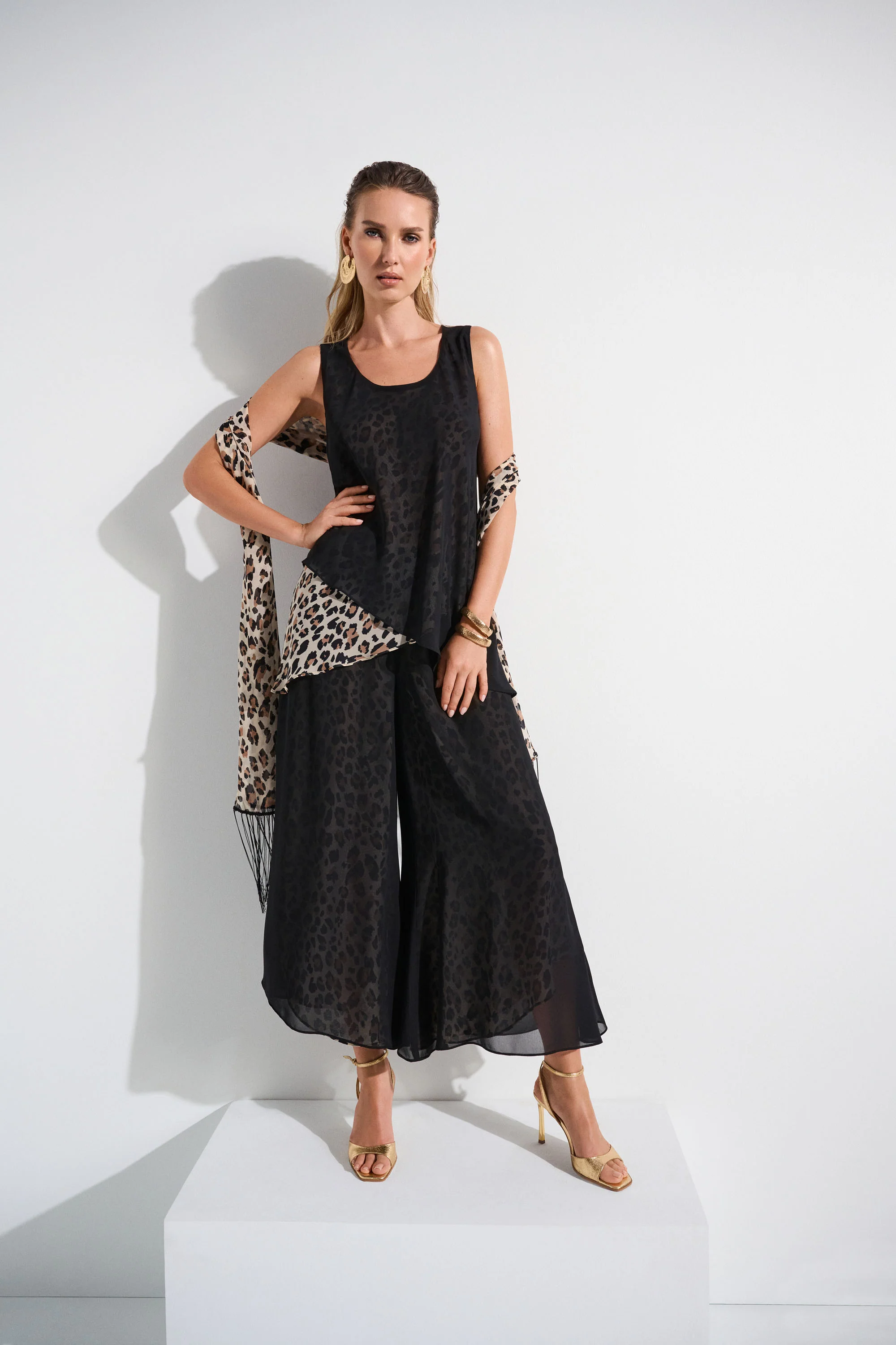 Joseph Ribkoff Beige/Black Animal Print Reversible A-Line Tunic Style 252155 - Image 10