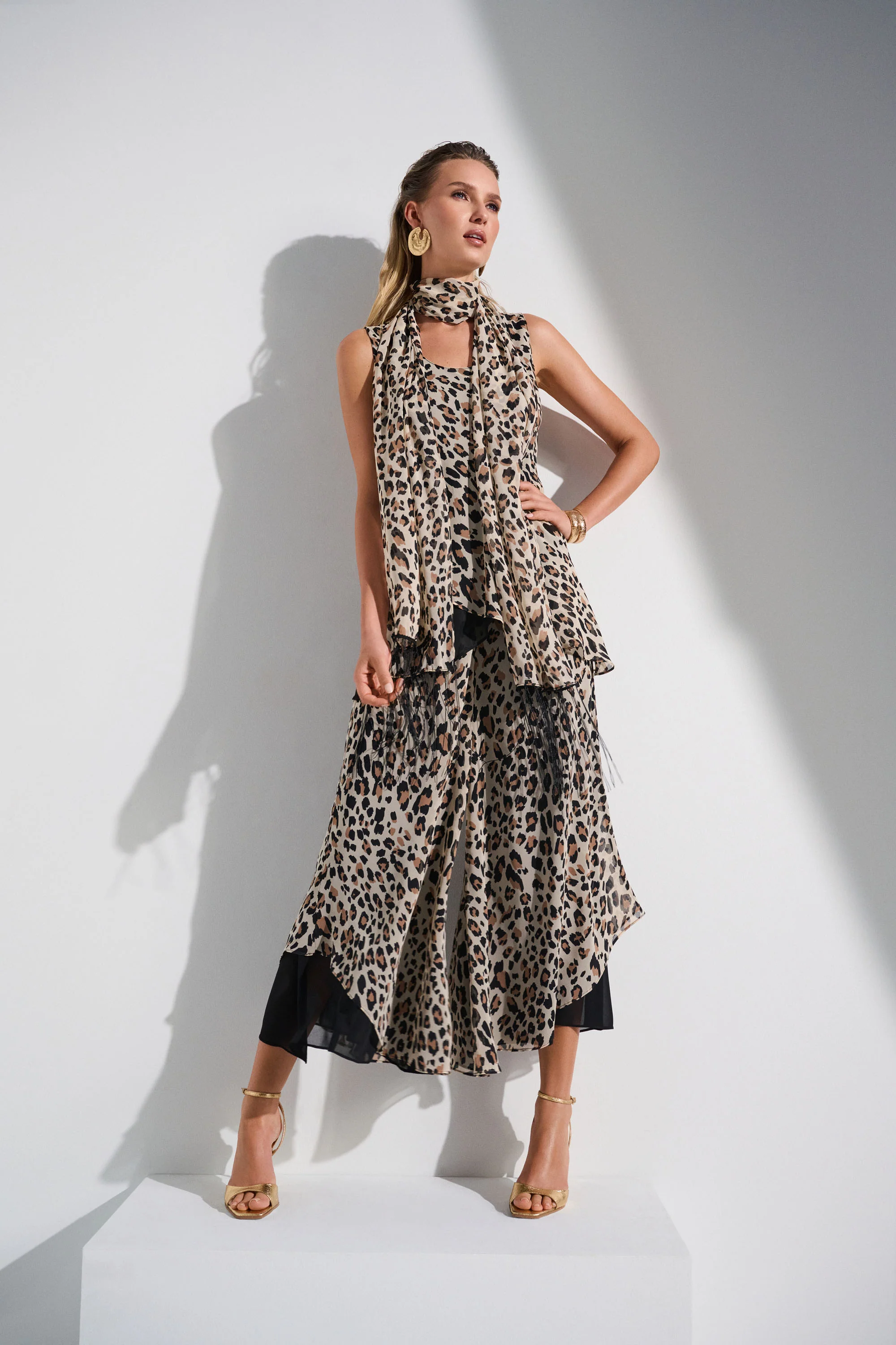 Joseph Ribkoff Beige/Black Animal Print Reversible A-Line Tunic Style 252155 - Image 3