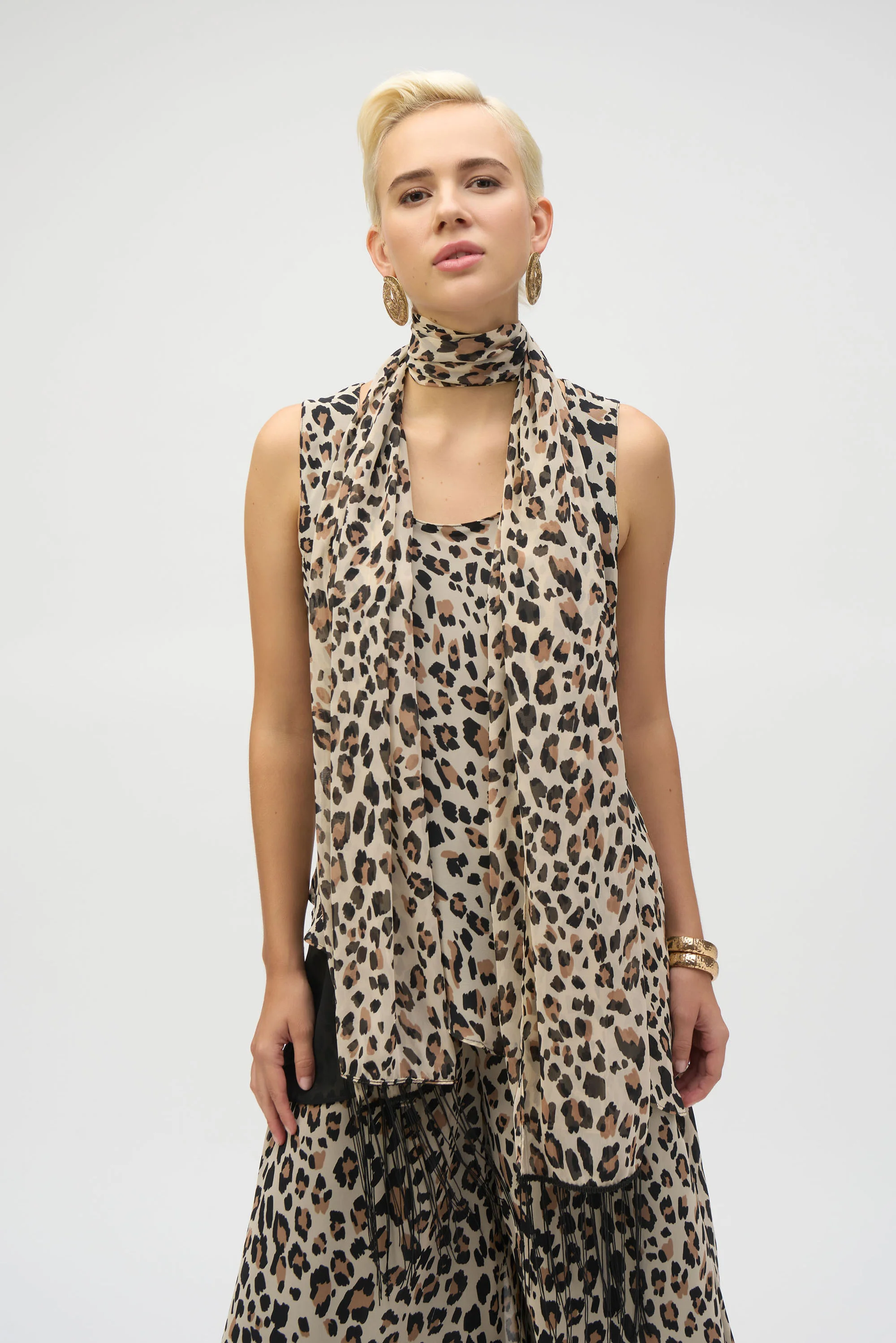 Joseph Ribkoff Beige/Black Animal Print Reversible A-Line Tunic Style 252155 - Image 6