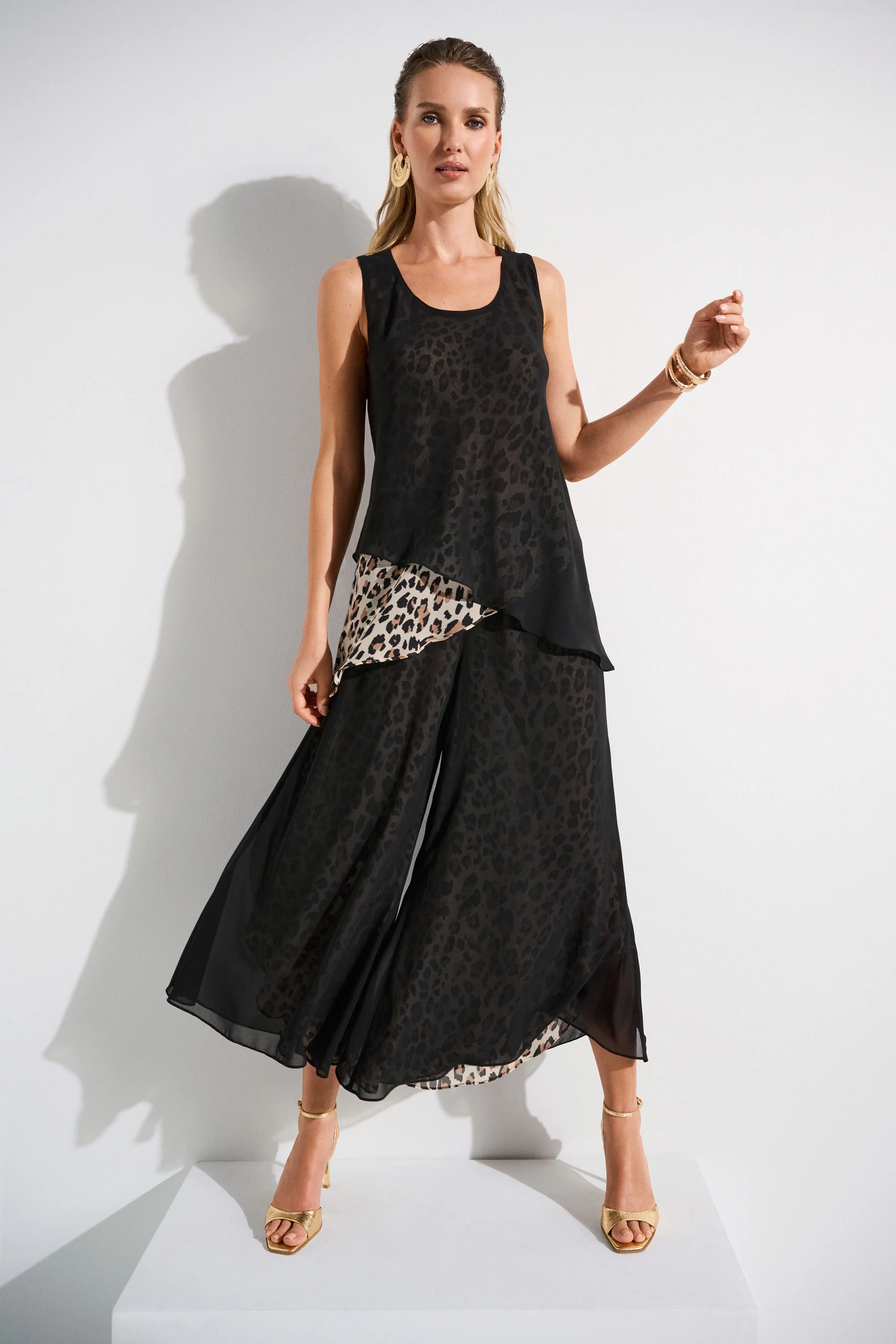 Joseph Ribkoff Beige/Black Animal Print Reversible A-Line Tunic Style 252155 - Image 9