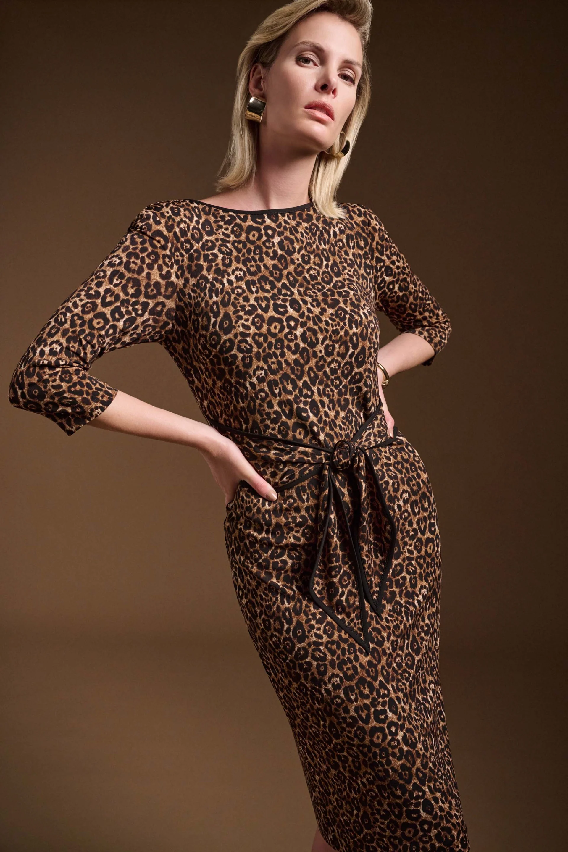 Joseph Ribkoff Beige/Black Animal Print Sheath Dress Style 244254 - Image 2