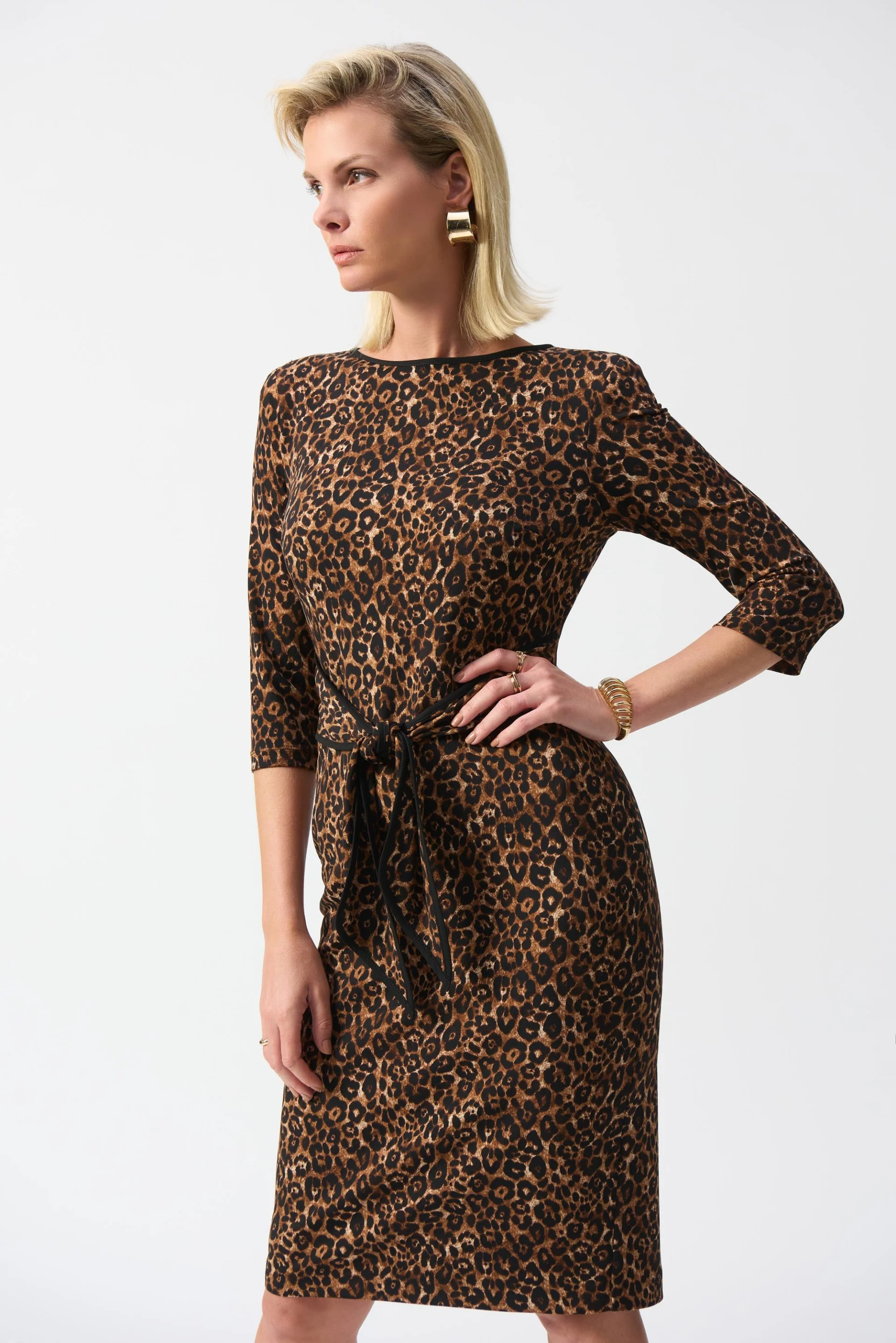 Joseph Ribkoff Beige/Black Animal Print Sheath Dress Style 244254 - Image 4