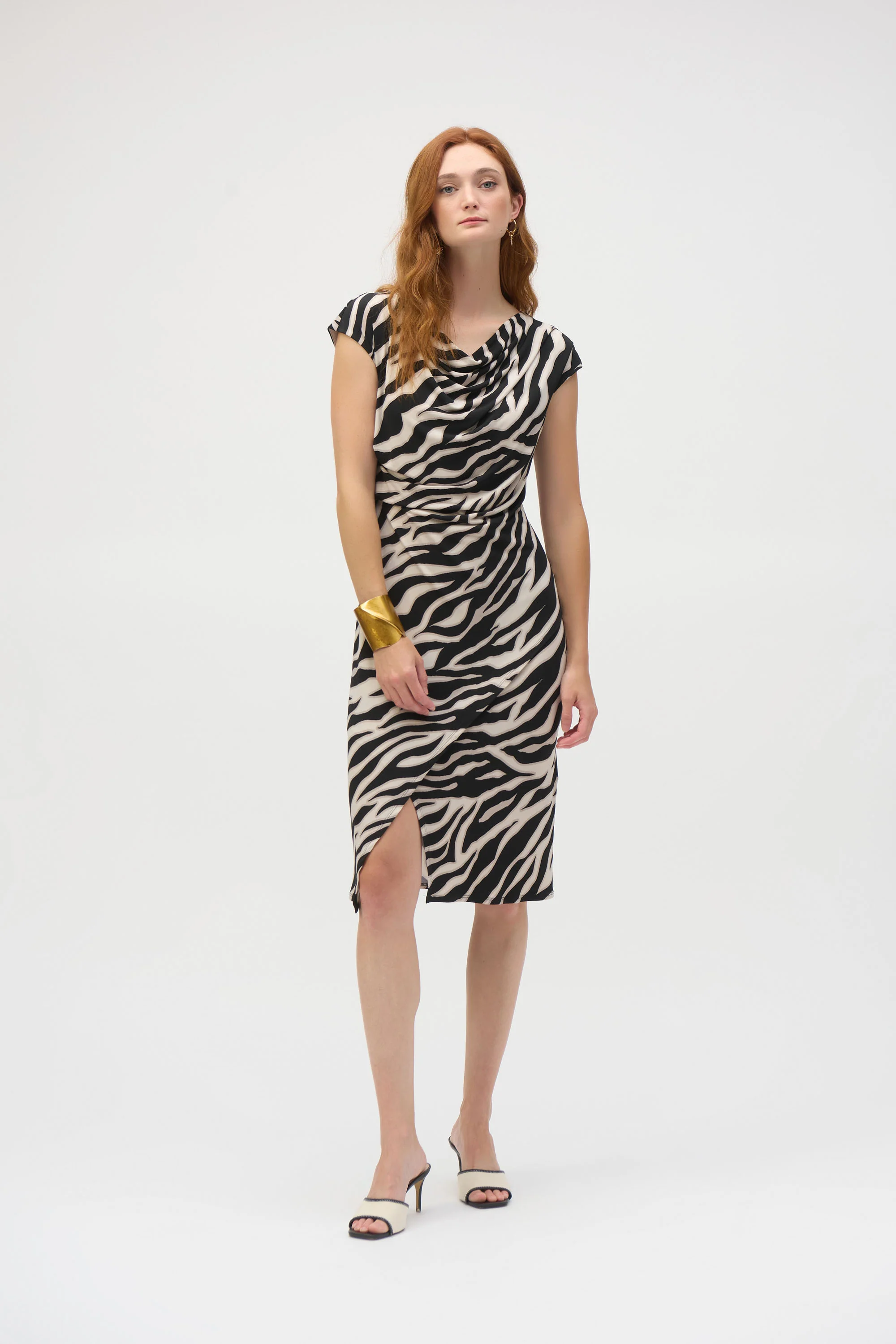 Joseph Ribkoff Beige/Black Animal Print Sheath Dress Style 252158