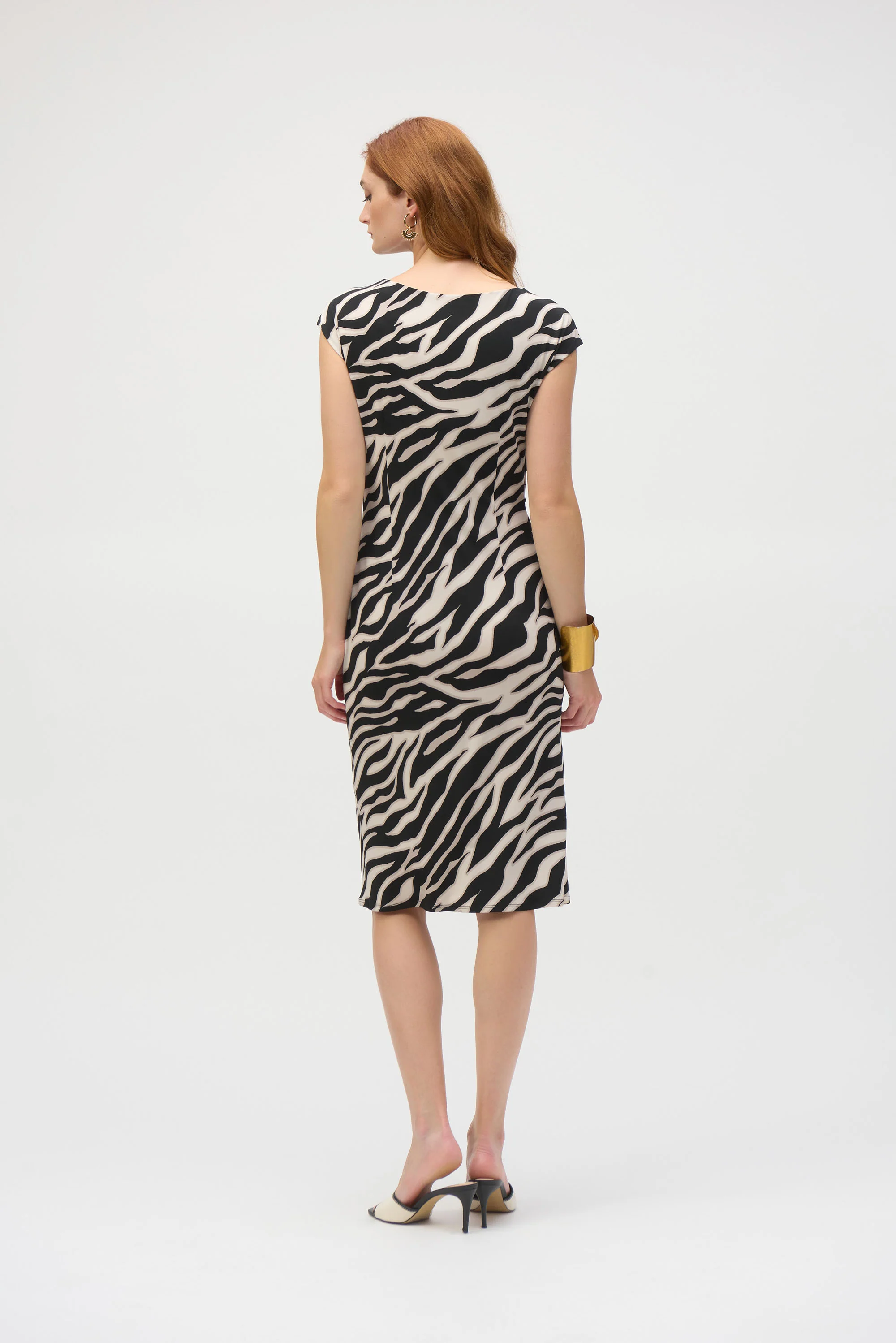 Joseph Ribkoff Beige/Black Animal Print Sheath Dress Style 252158 - Image 4
