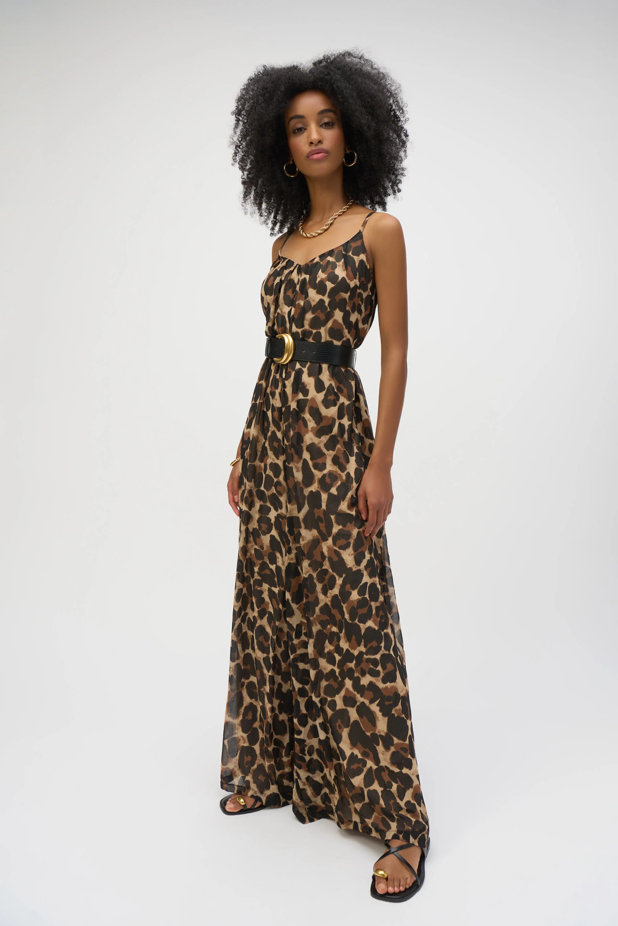 Joseph Ribkoff Beige/Black Animal Print Wide Leg Jumpsuit Style 252936 - Image 2