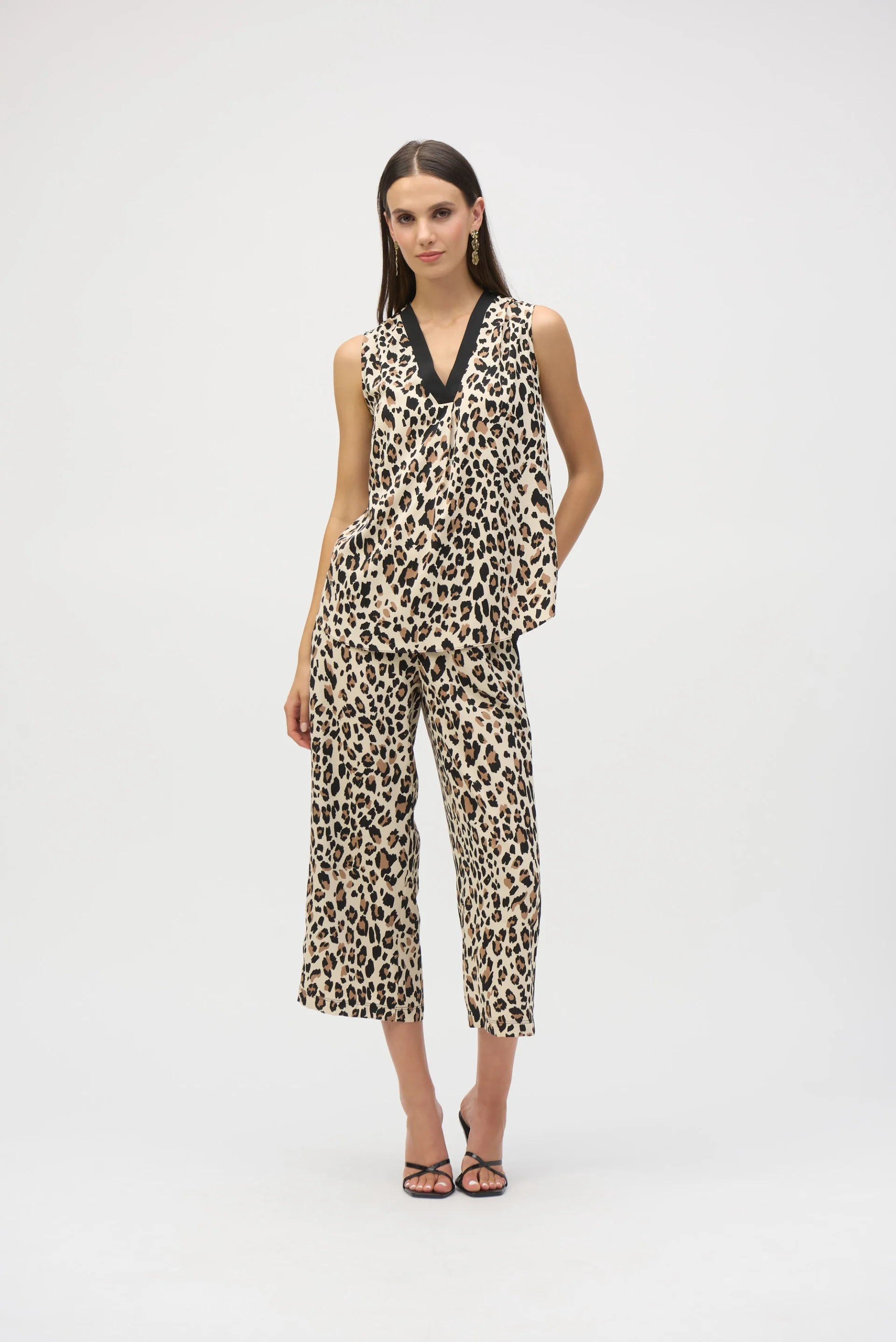 Joseph Ribkoff Beige/Black Animal Print Woven Sleeveless Top Style 252118 - Image 3