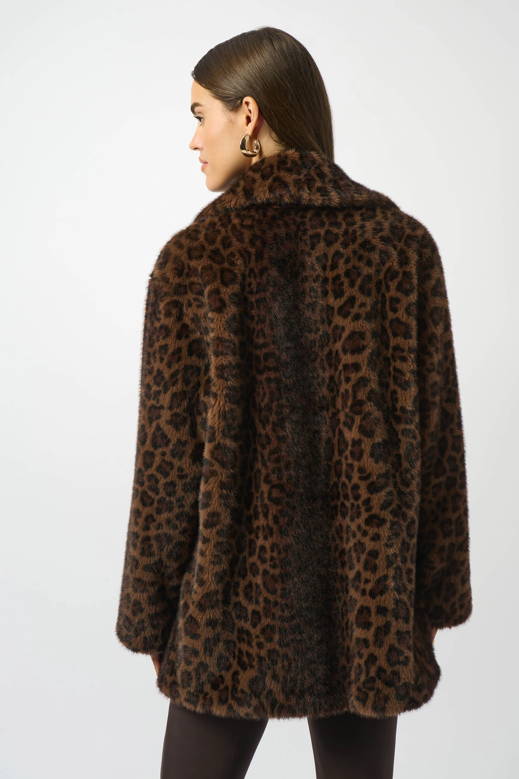 Joseph Ribkoff Beige/Black Faux Fur Leopard Print Double-Breasted Coat Style 253937 - Image 5