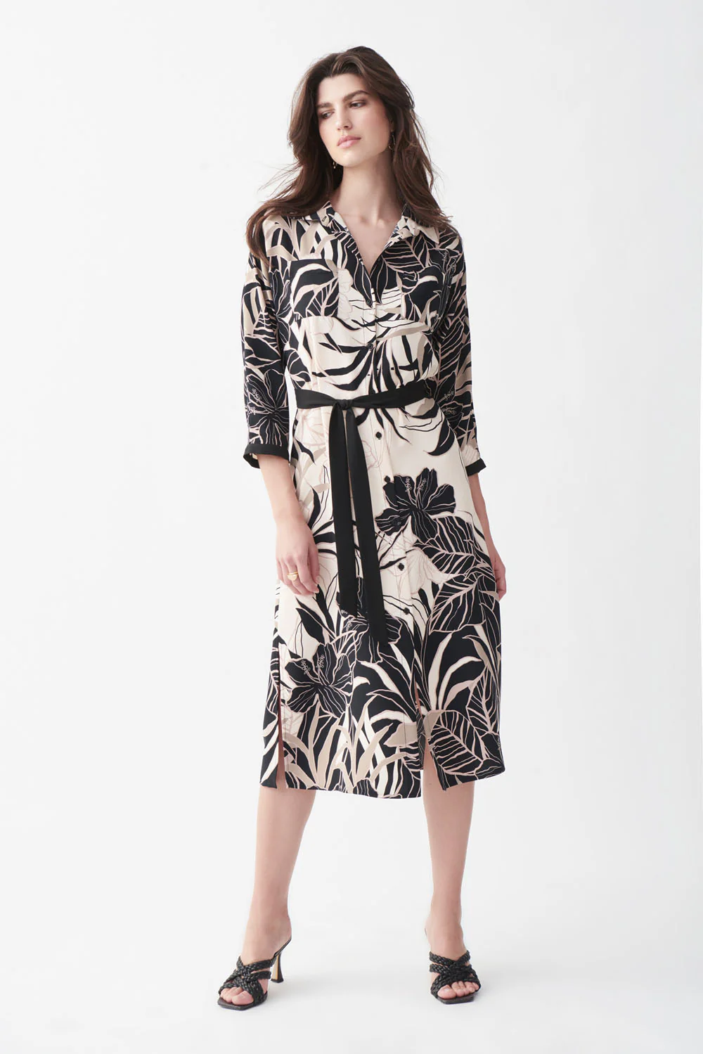 Joseph Ribkoff Beige/Black Floral Dress Style 221070