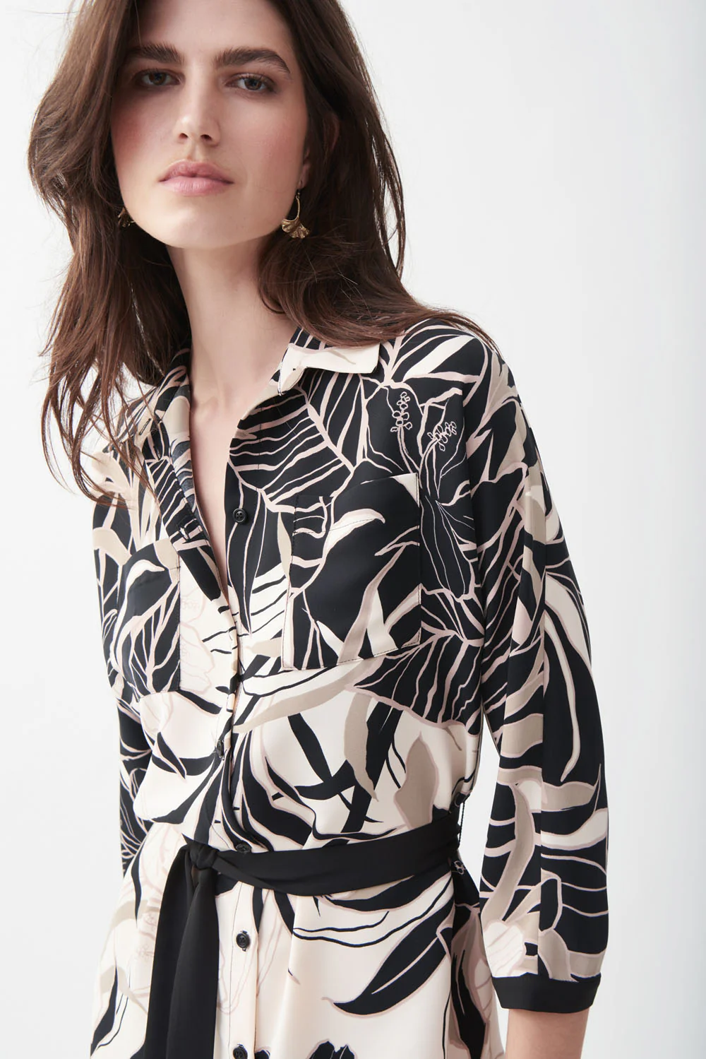 Joseph Ribkoff Beige/Black Floral Dress Style 221070 - Image 2