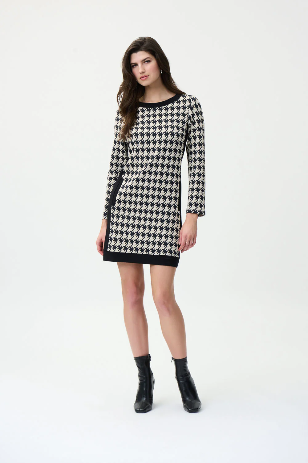 Joseph Ribkoff Beige/Black Houndstooth Dress Style 224039