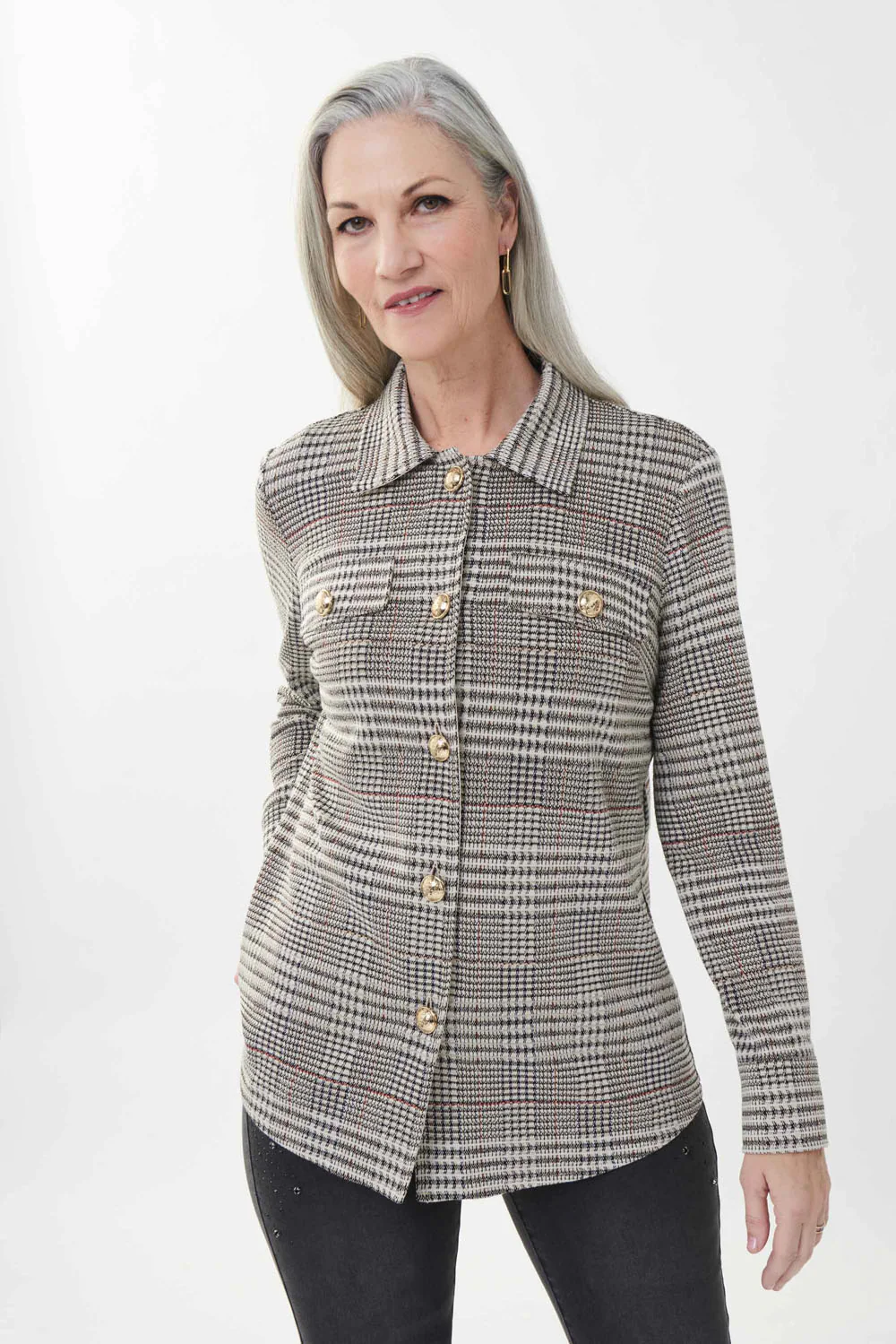 Joseph Ribkoff Beige/Black Knit Shacket Style 223298