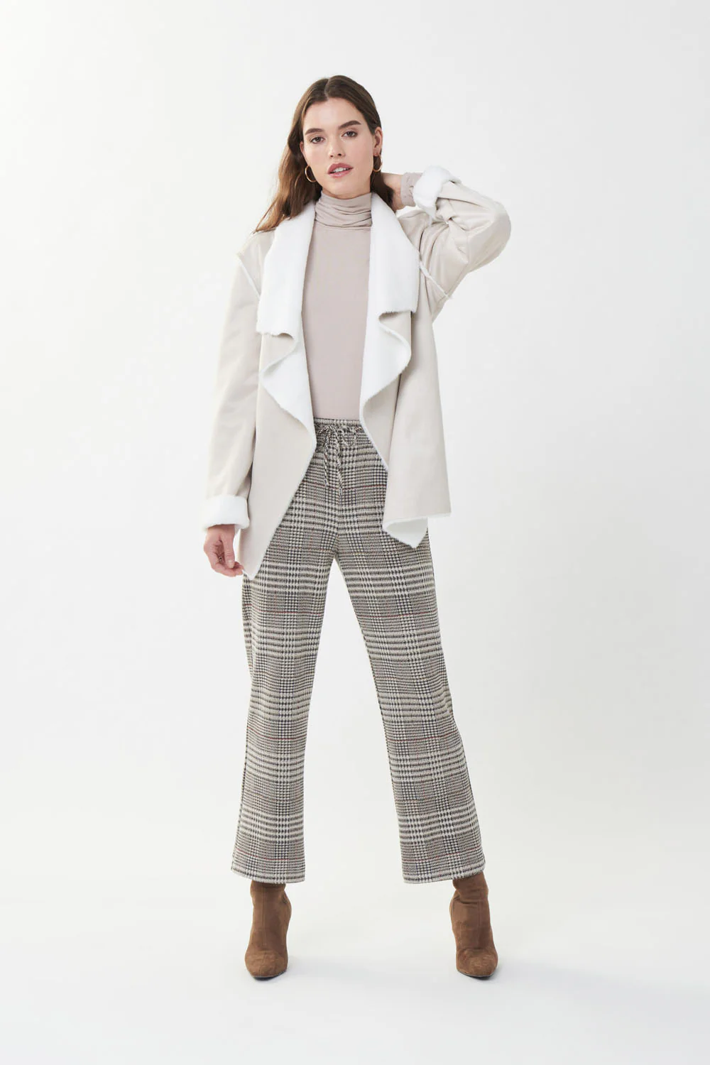Joseph Ribkoff Beige/Black Knit Jacquard Pants Style 223143