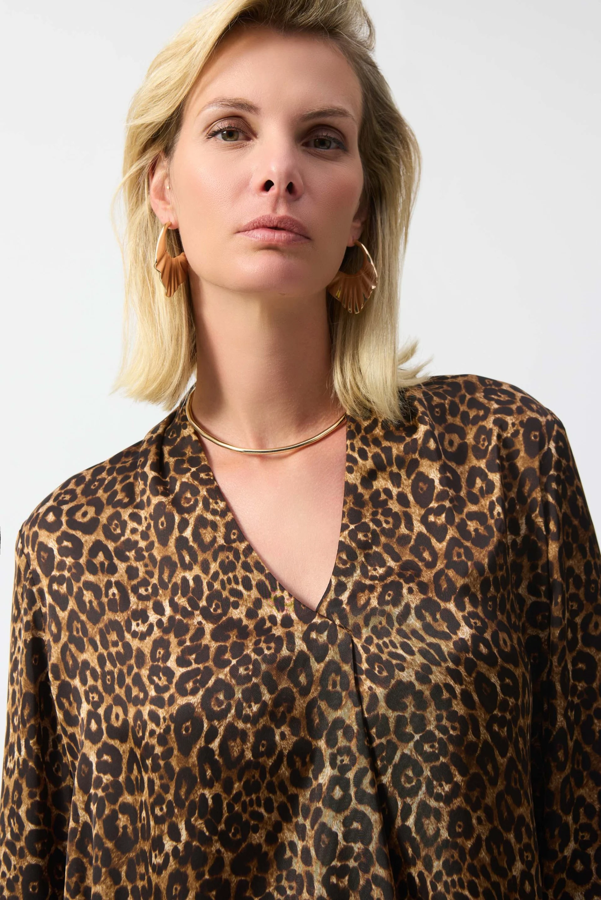 Joseph Ribkoff Beige/Black Satin Animal Print Top Style 244253 - Image 4