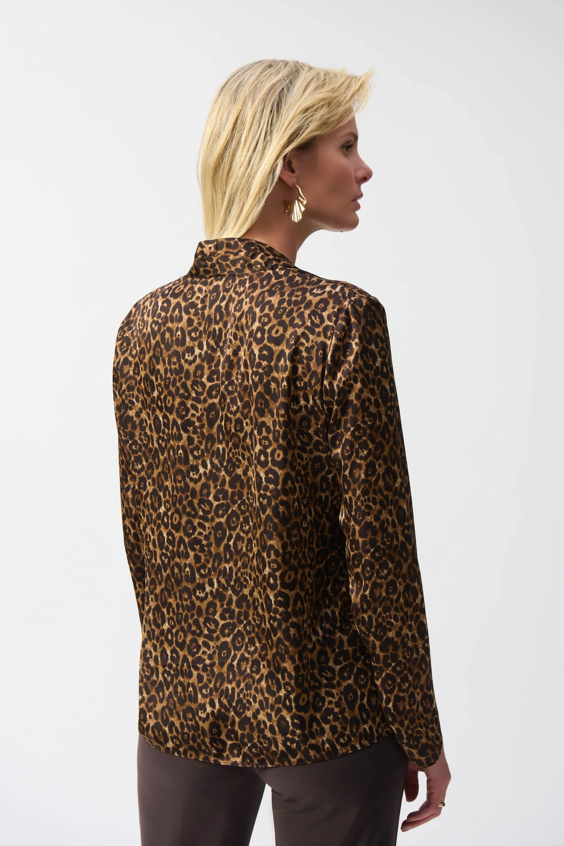 Joseph Ribkoff Beige/Black Satin Animal Print Top Style 244253 - Image 5