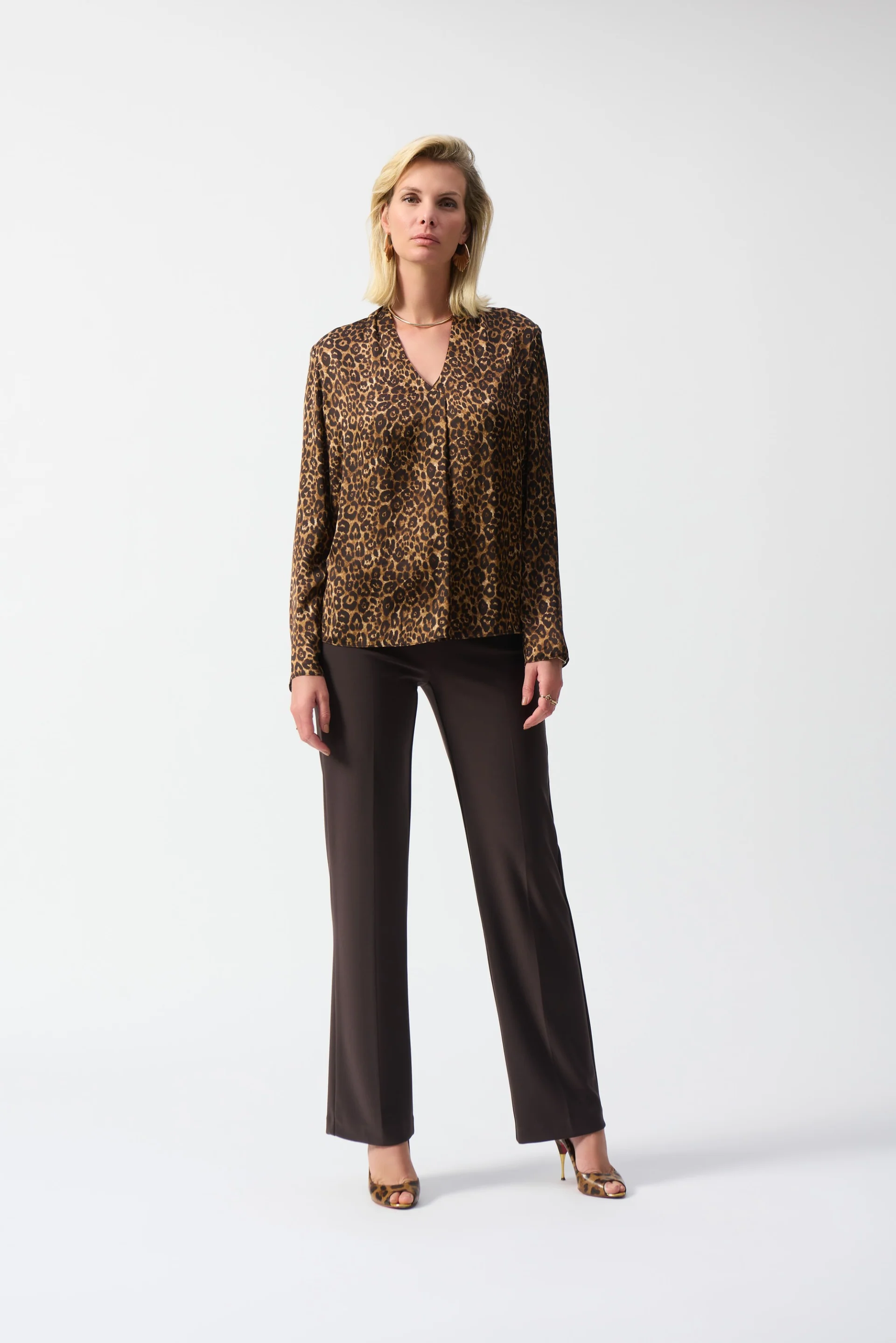 Joseph Ribkoff Beige/Black Satin Animal Print Top Style 244253 - Image 6