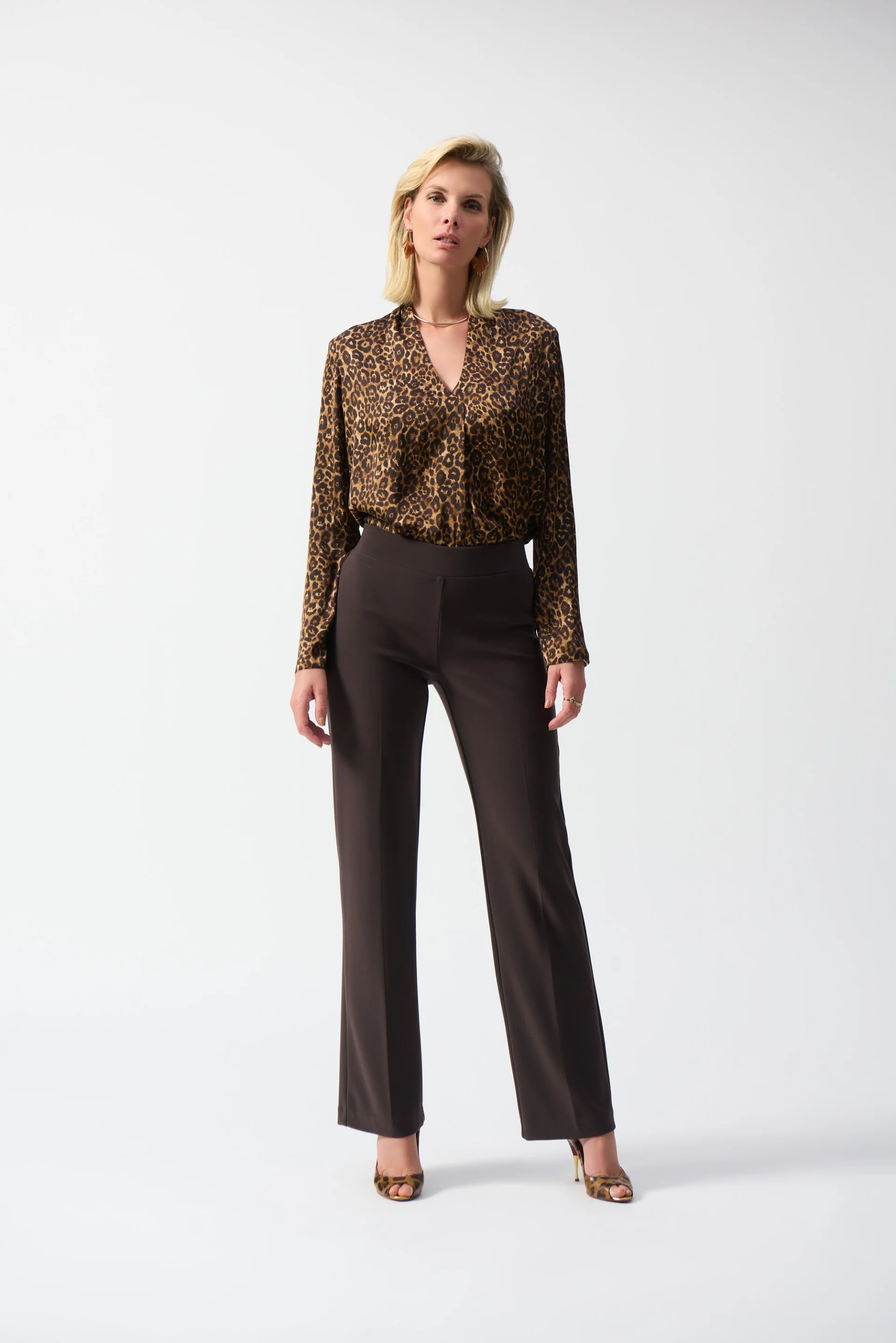 Joseph Ribkoff Beige/Black Satin Animal Print Top Style 244253 - Image 7