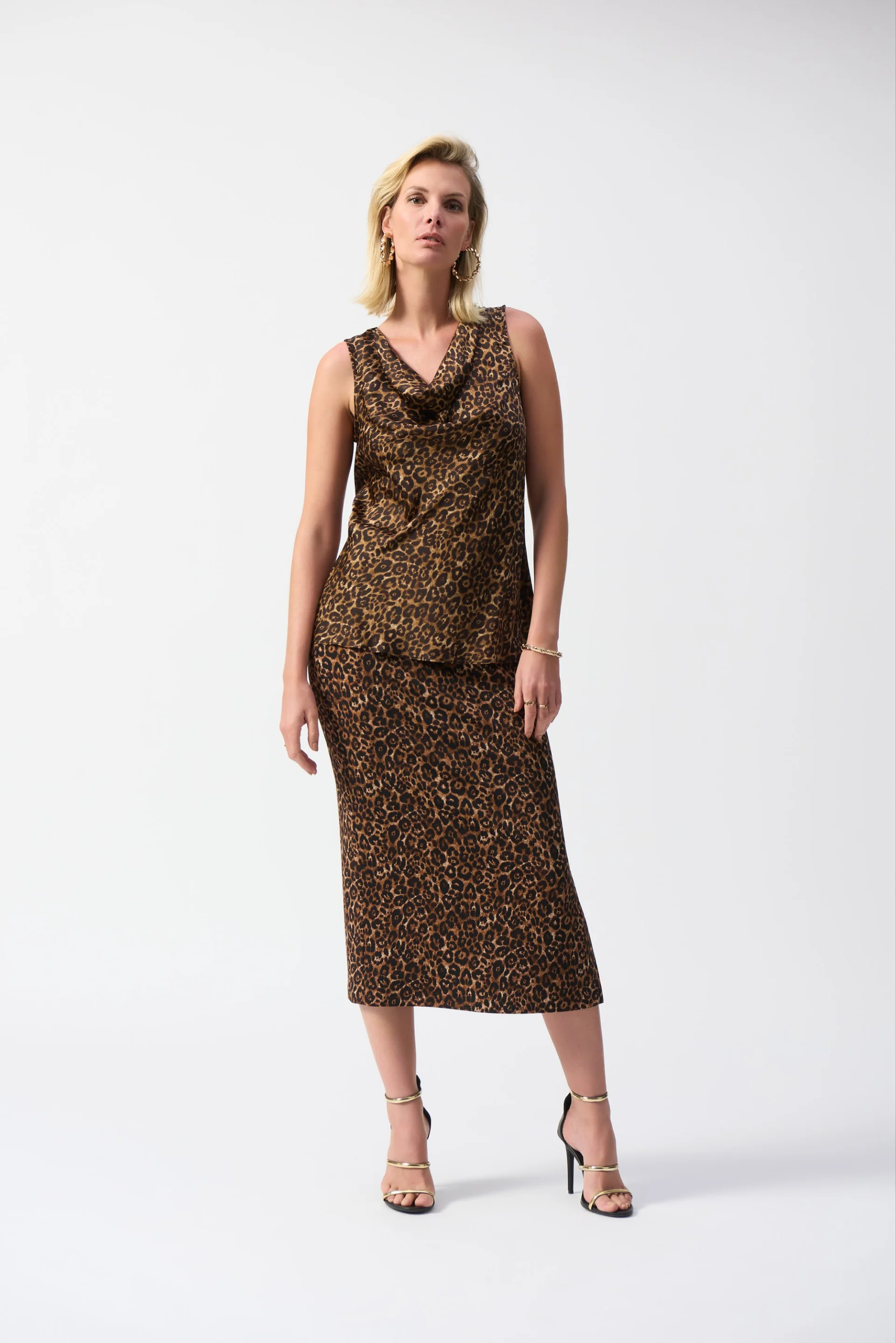 Joseph Ribkoff Beige/Black Sleeveless Animal Print Top Style 244258 - Image 4