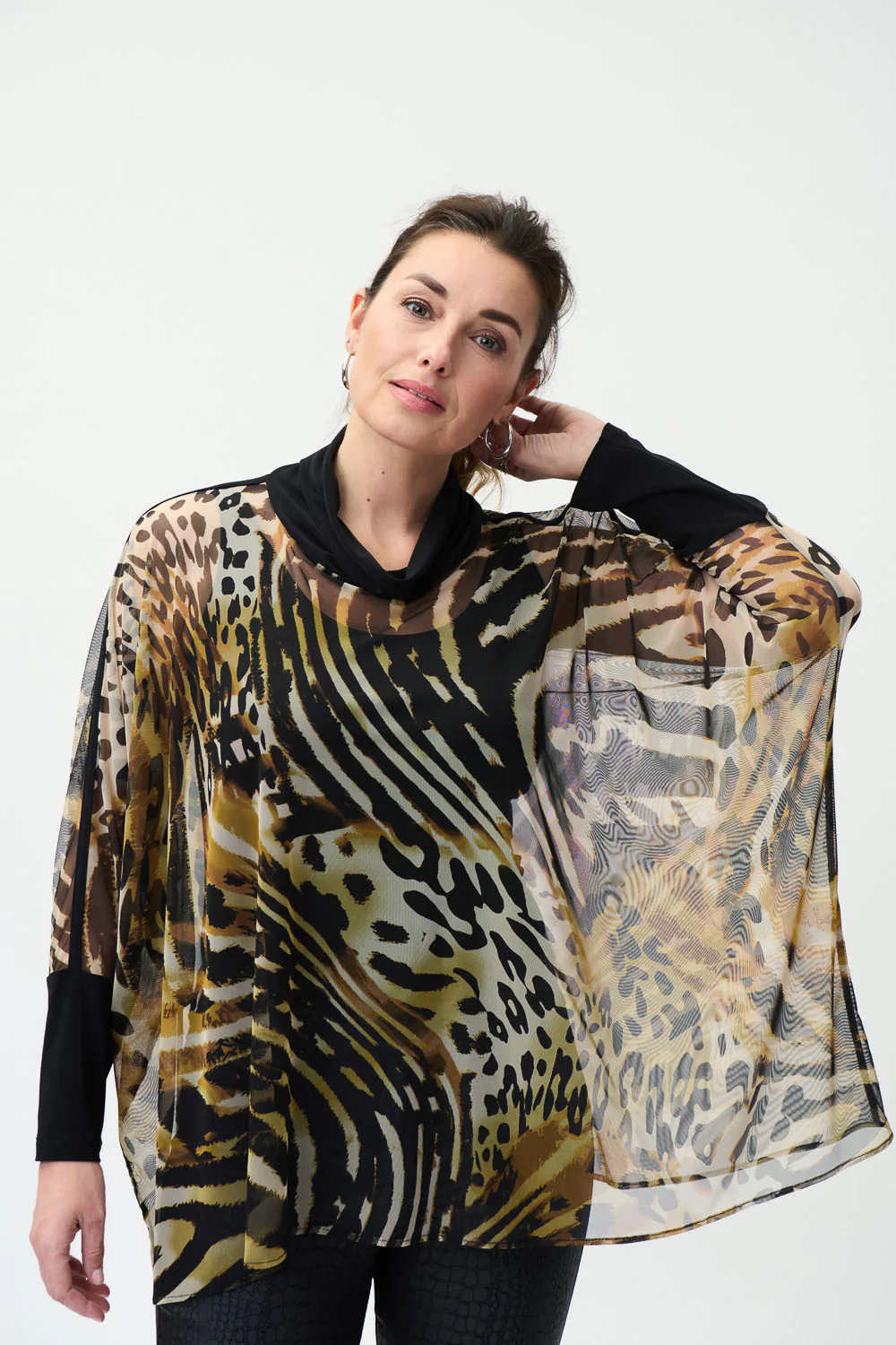 Joseph Ribkoff Beige/Black 2 Piece Tunic with Chiffon Overlay Style 224203