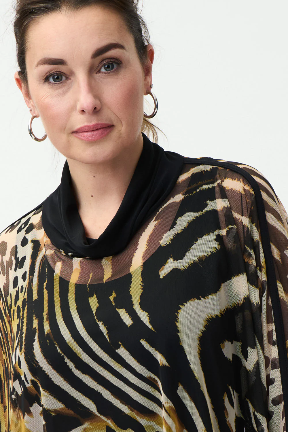 Joseph Ribkoff Beige/Black 2 Piece Tunic with Chiffon Overlay Style 224203 - Image 2