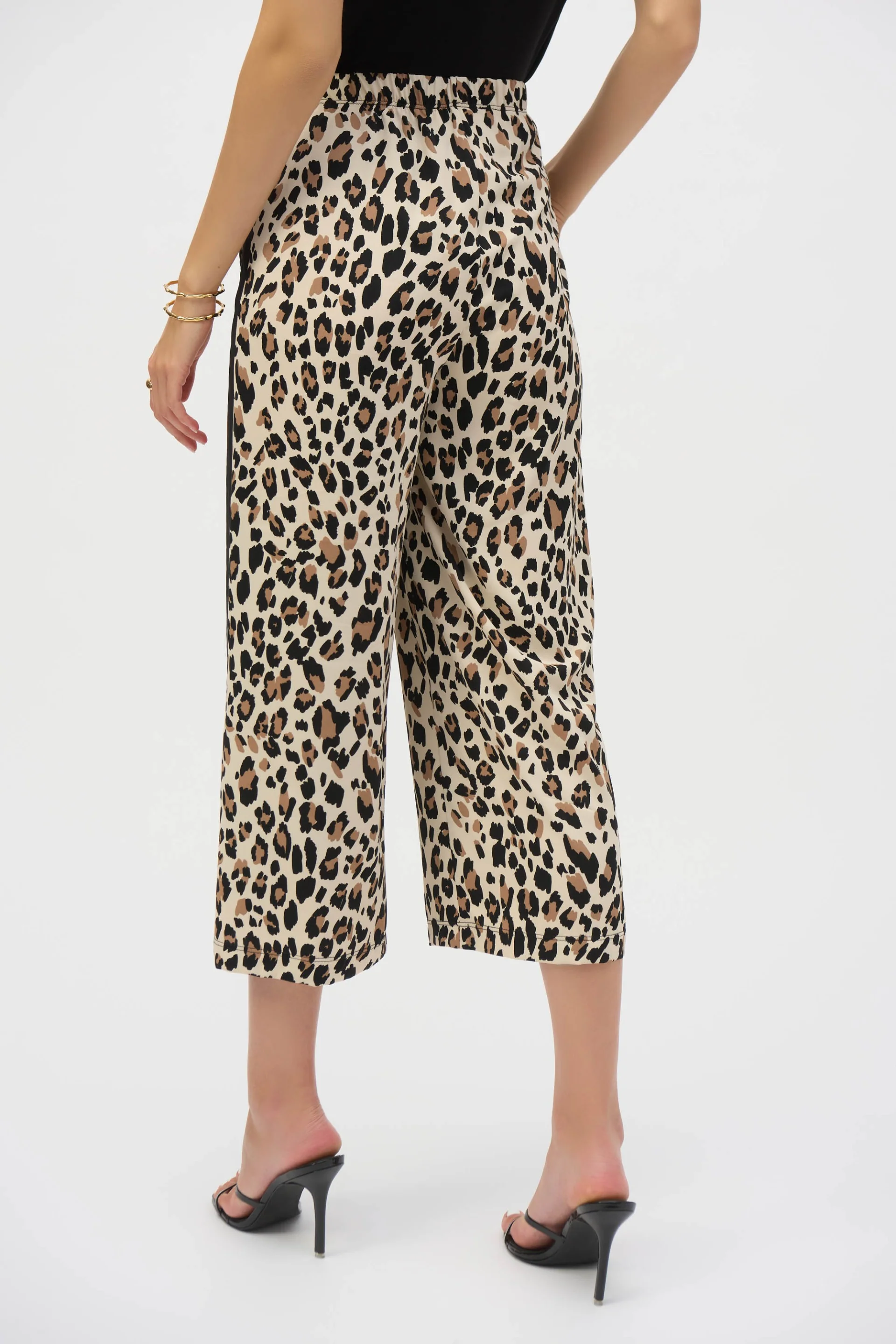 Joseph Ribkoff Beige/Black Woven Animal Print Culotte Pants Style 252235 - Image 3