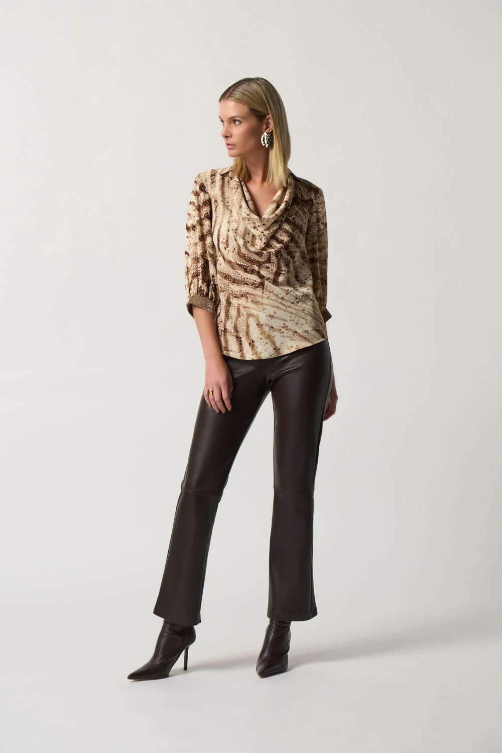 Joseph Ribkoff beige/Multi Animal Print Cowl Neck Blouse Style 233156 - Image 4