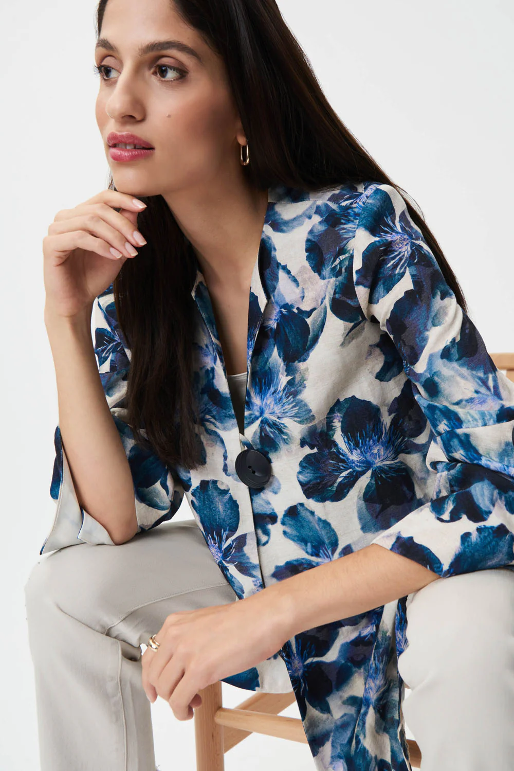 Joseph Ribkoff Beige/Multi Floral Print Swing Jacket Style 232234 - Image 3
