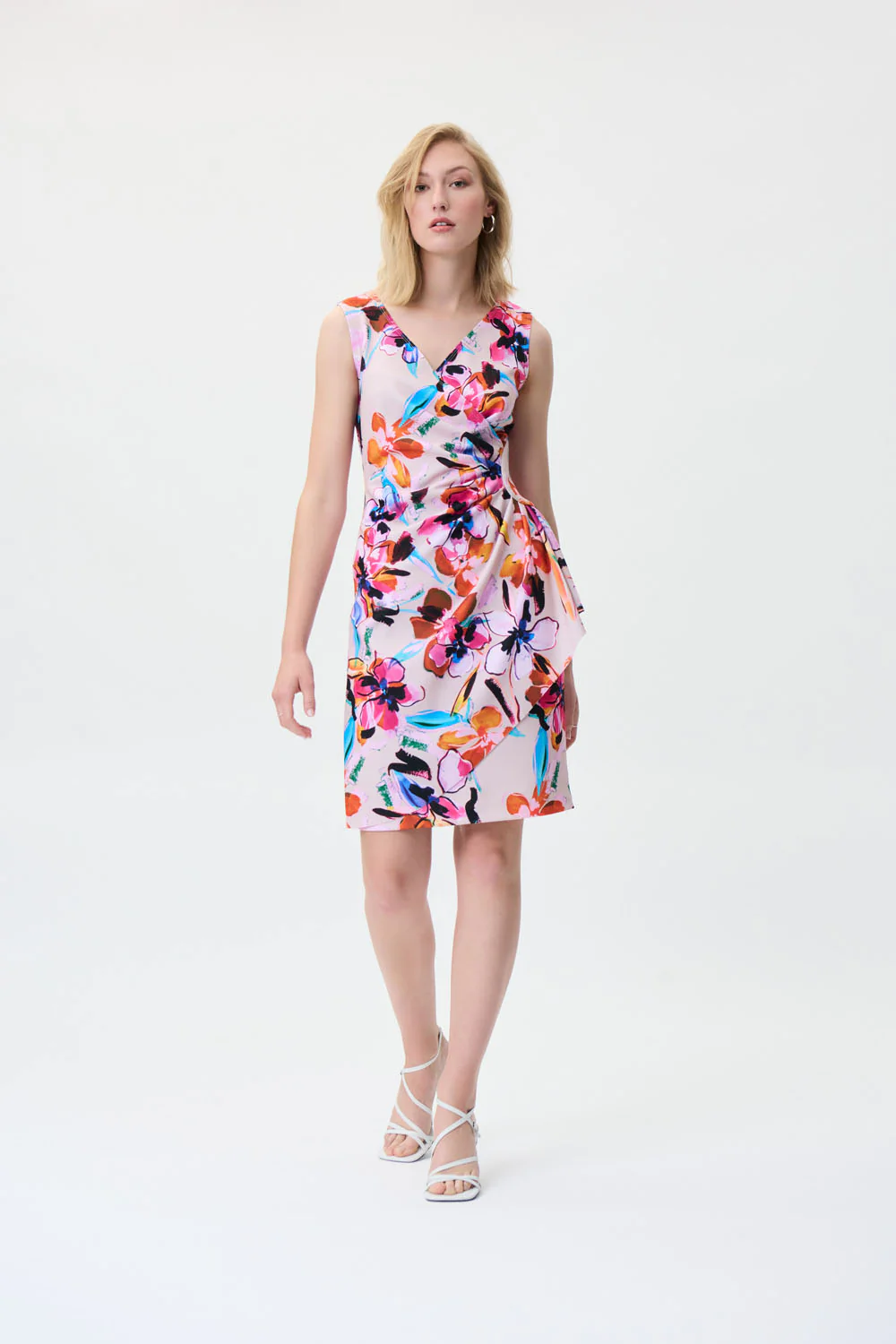 Joseph Ribkoff Beige/Multi Flower Print Wrap Dress Style 231172