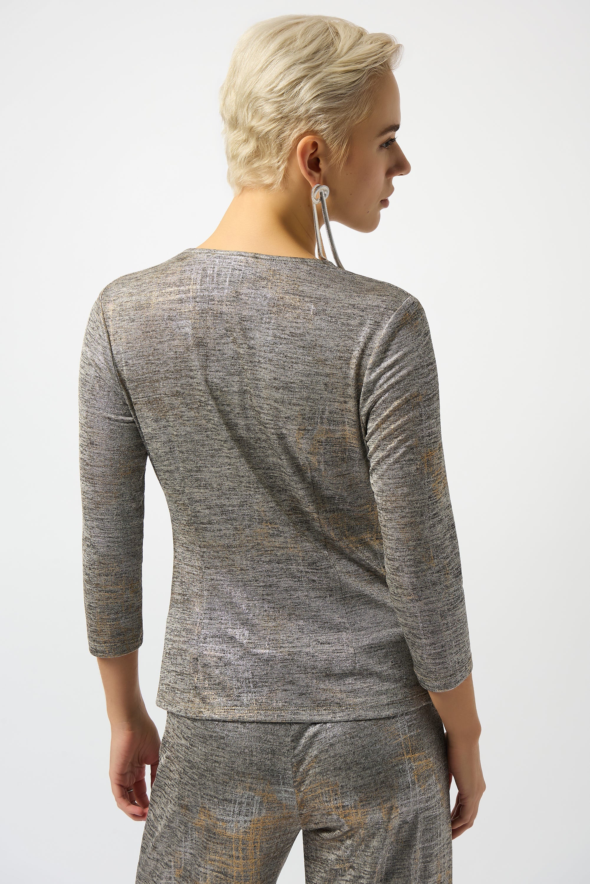 Joseph Ribkoff Beige/Multi Foiled Knit Wrap Top Style 253087 - Image 3