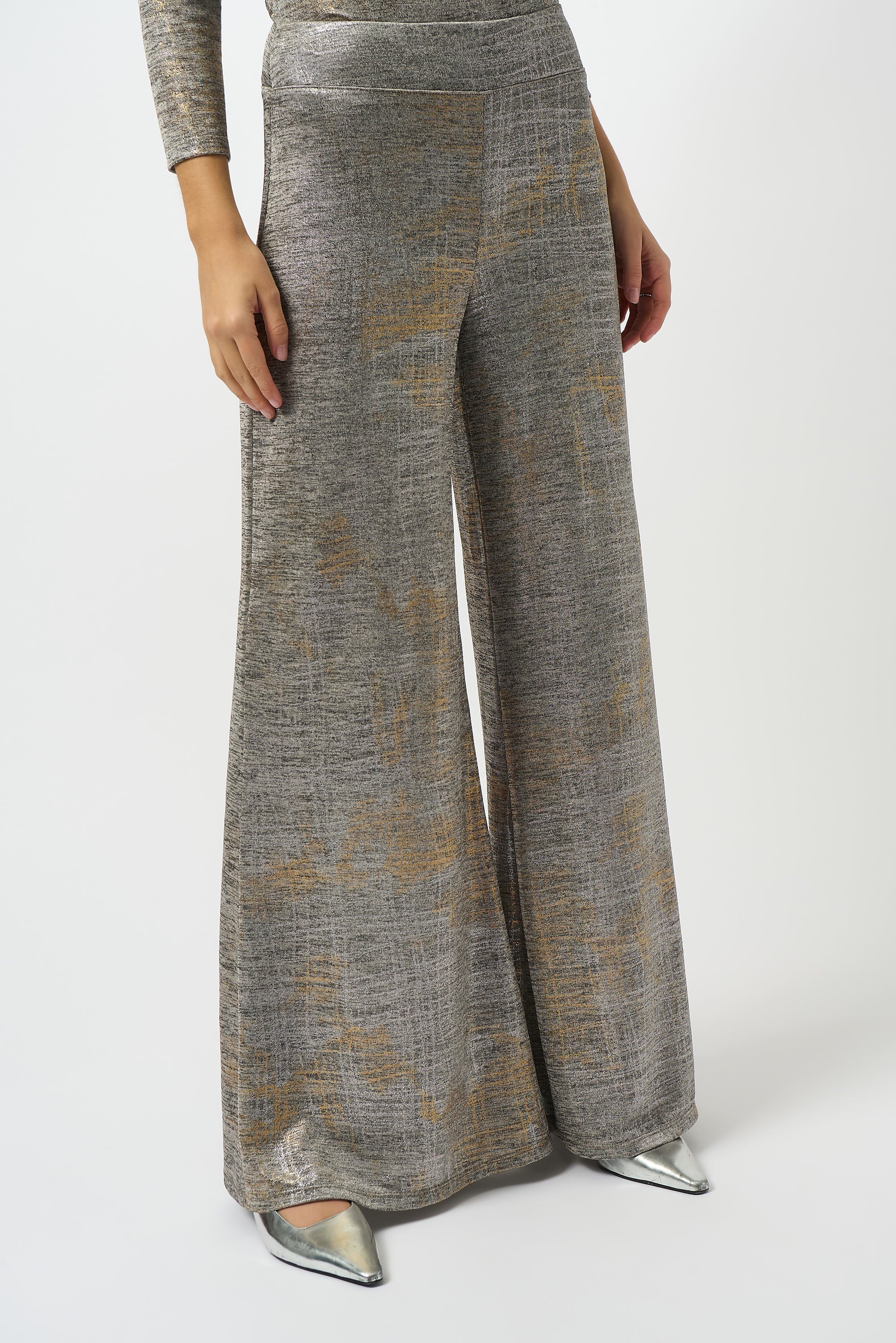 Joseph Ribkoff Beige/Multi Foiled Wide-Leg Pants Style 253274
