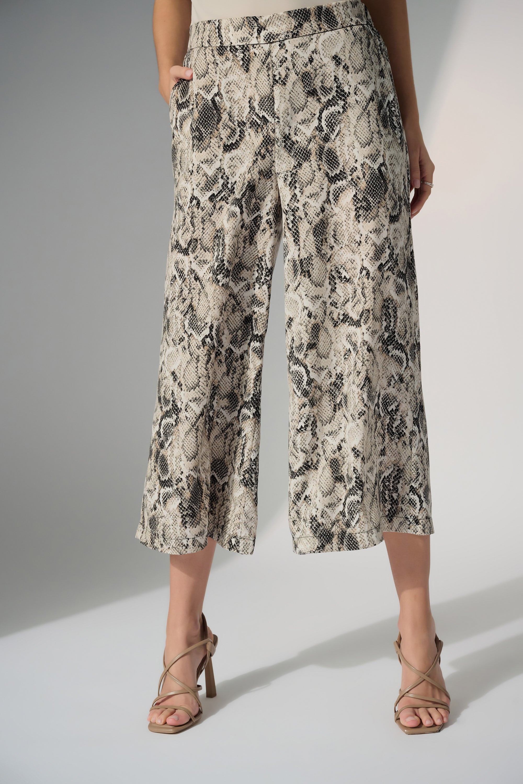 Joseph Ribkoff Beige/Multi Python Print Pull-On Culotte Pants Style 252239