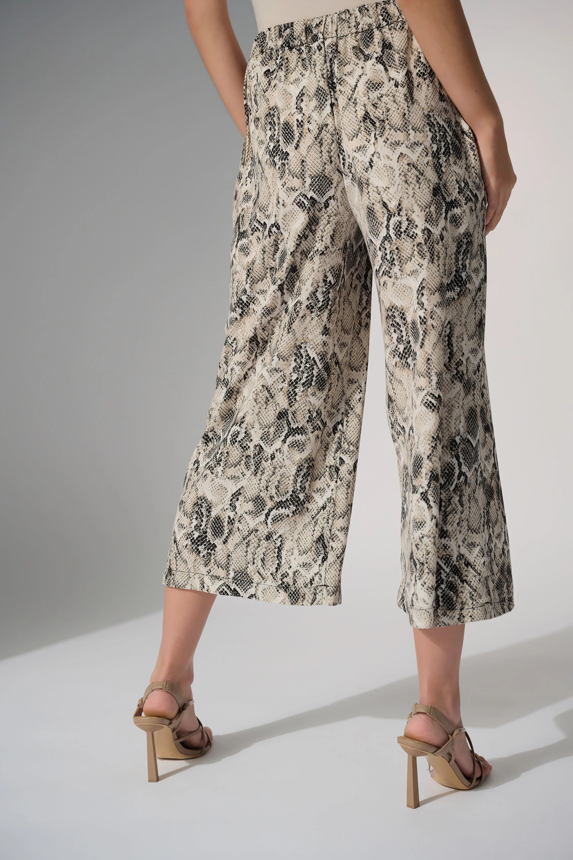 Joseph Ribkoff Beige/Multi Python Print Pull-On Culotte Pants Style 252239 - Image 2