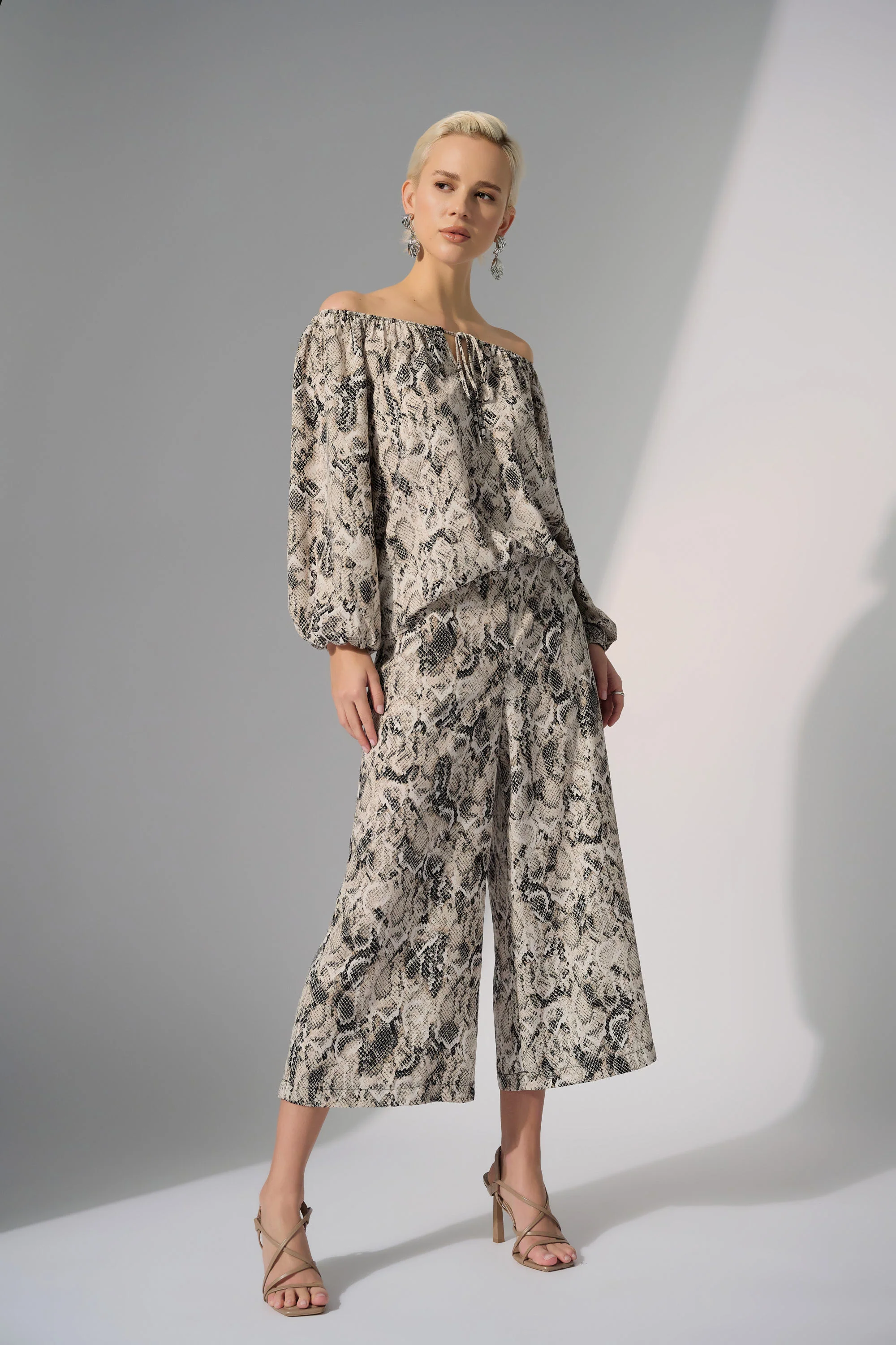 Joseph Ribkoff Beige/Multi Python Print Pull-On Culotte Pants Style 252239 - Image 3