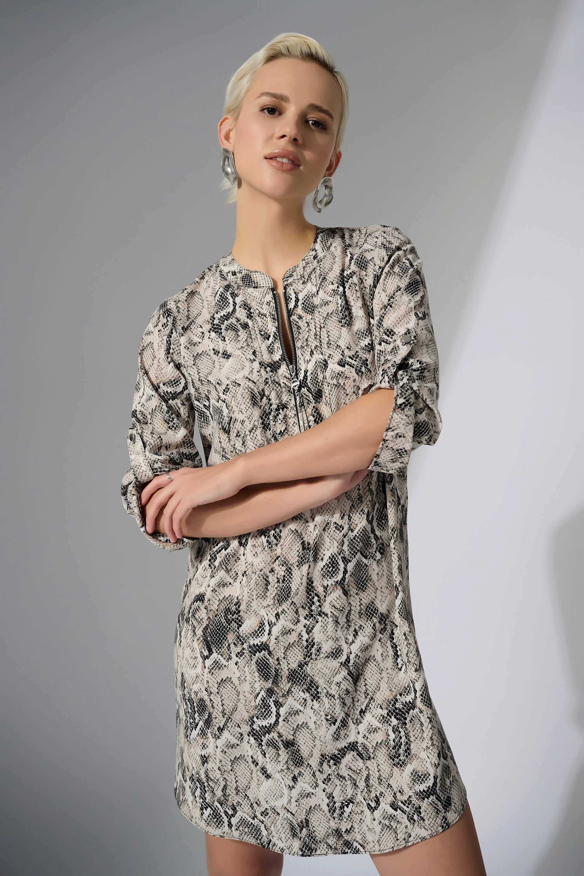 Joseph Ribkoff Beige/Multi Python Print Straight Dress Style 252240 - Image 2