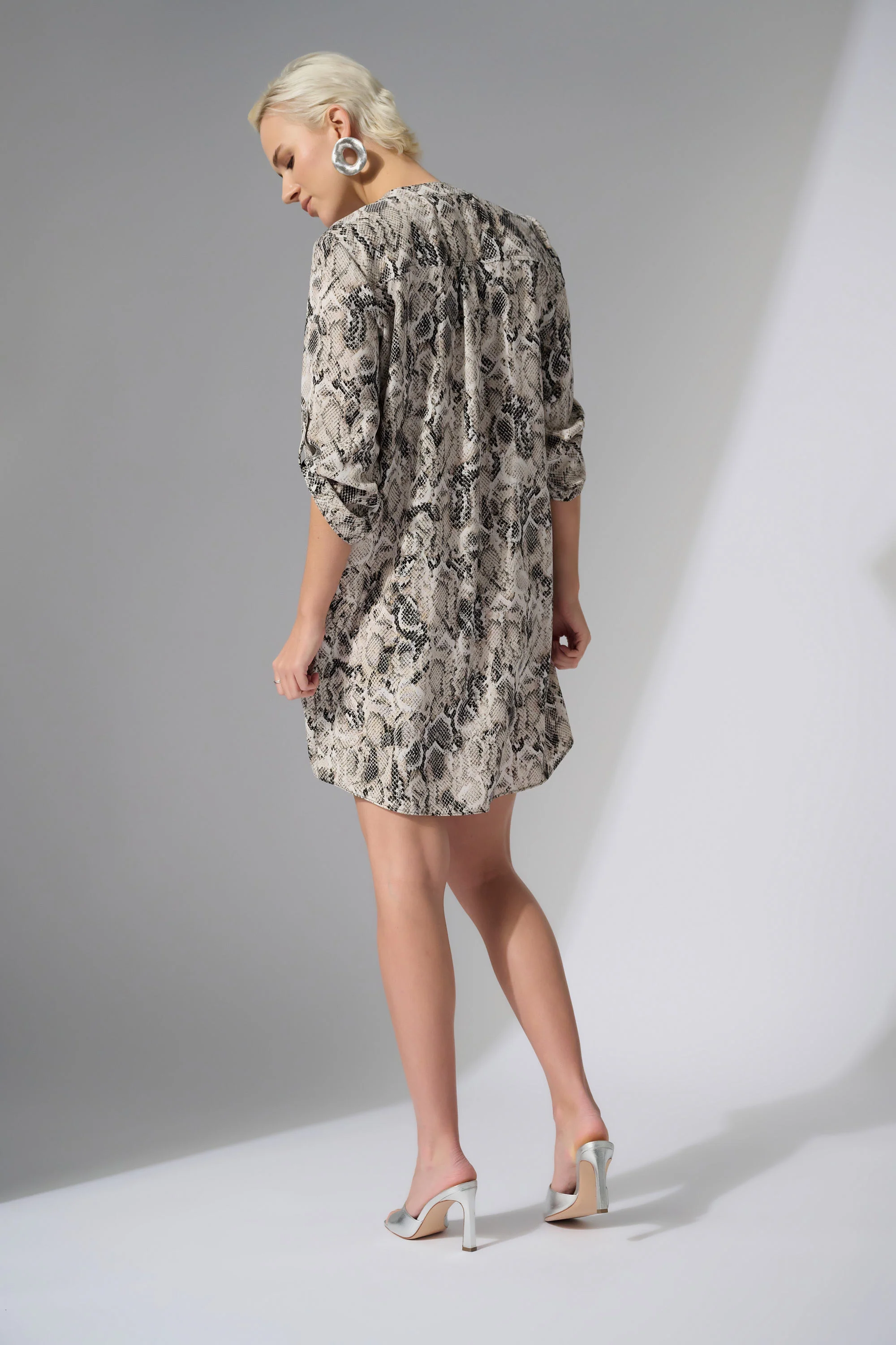 Joseph Ribkoff Beige/Multi Python Print Straight Dress Style 252240 - Image 4