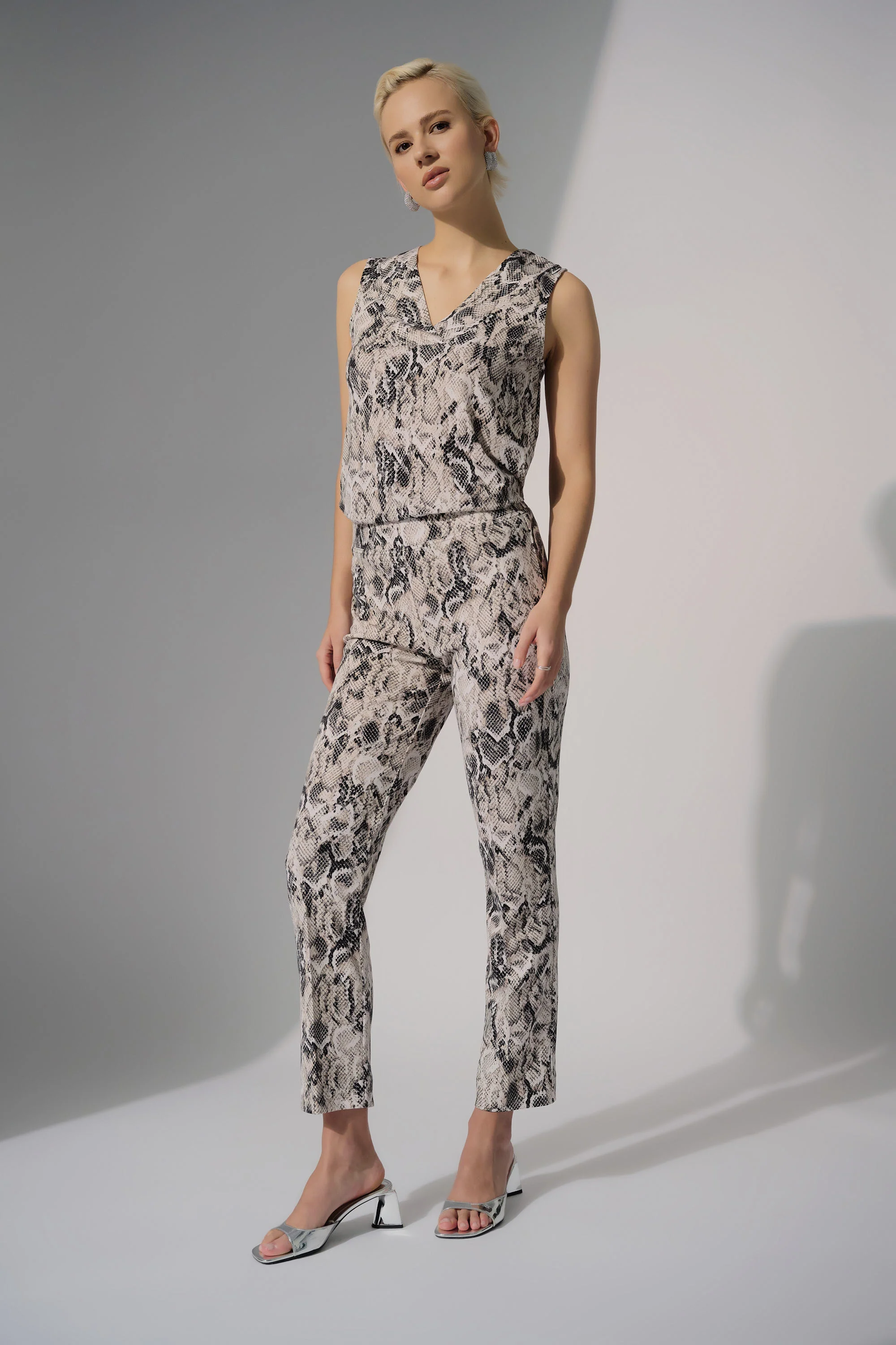 Joseph Ribkoff Beige/Multi Python Print Straight Leg Pants Style 252238