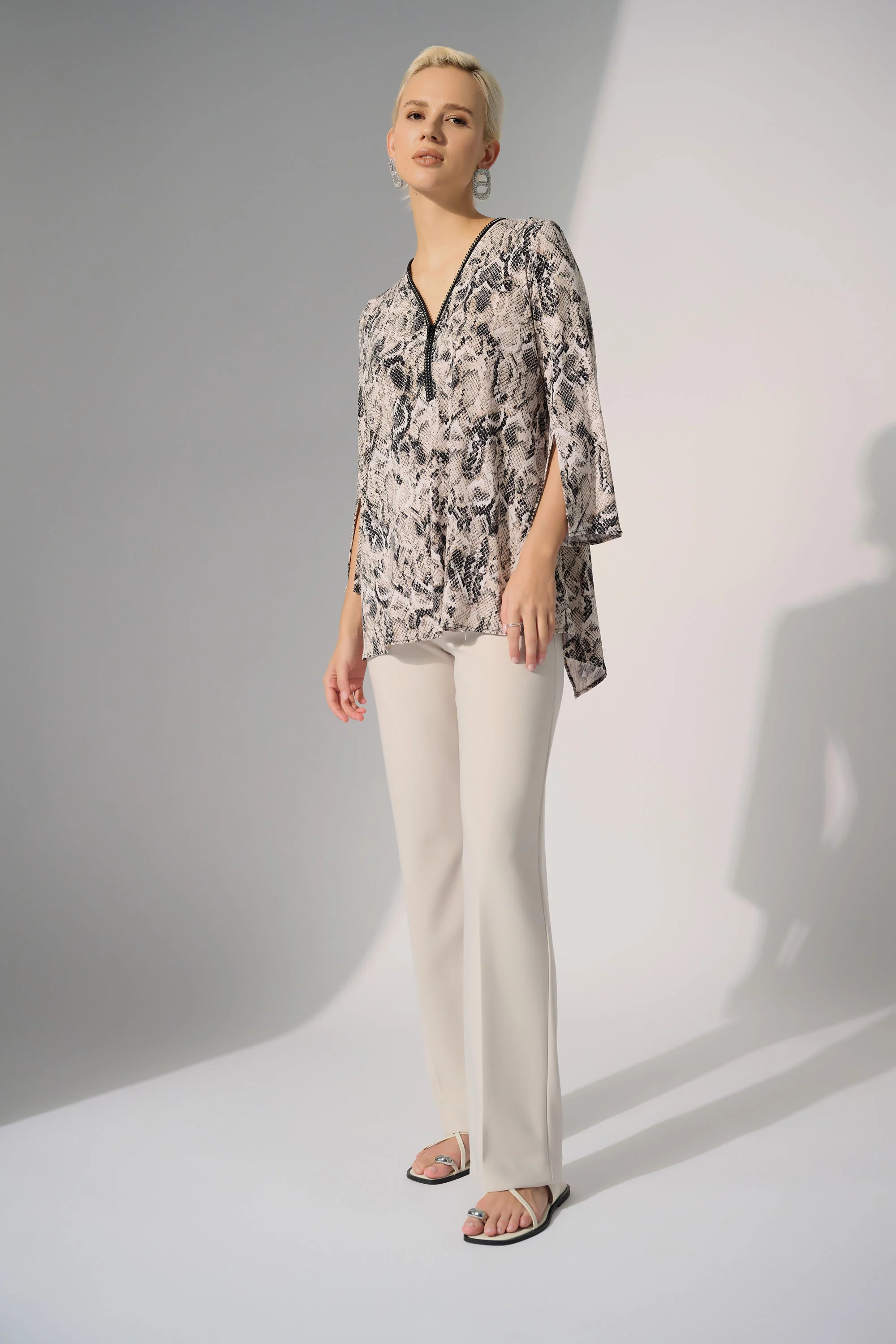 Joseph Ribkoff Beige/Multi Silky Knit Python Print Fit and Flare Tunic Style 252242
