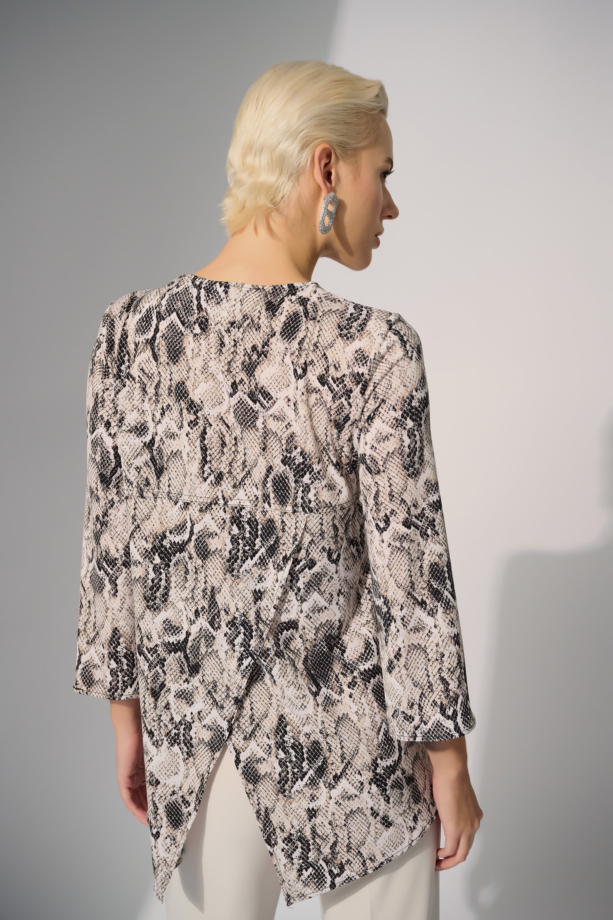Joseph Ribkoff Beige/Multi Silky Knit Python Print Fit and Flare Tunic Style 252242 - Image 3