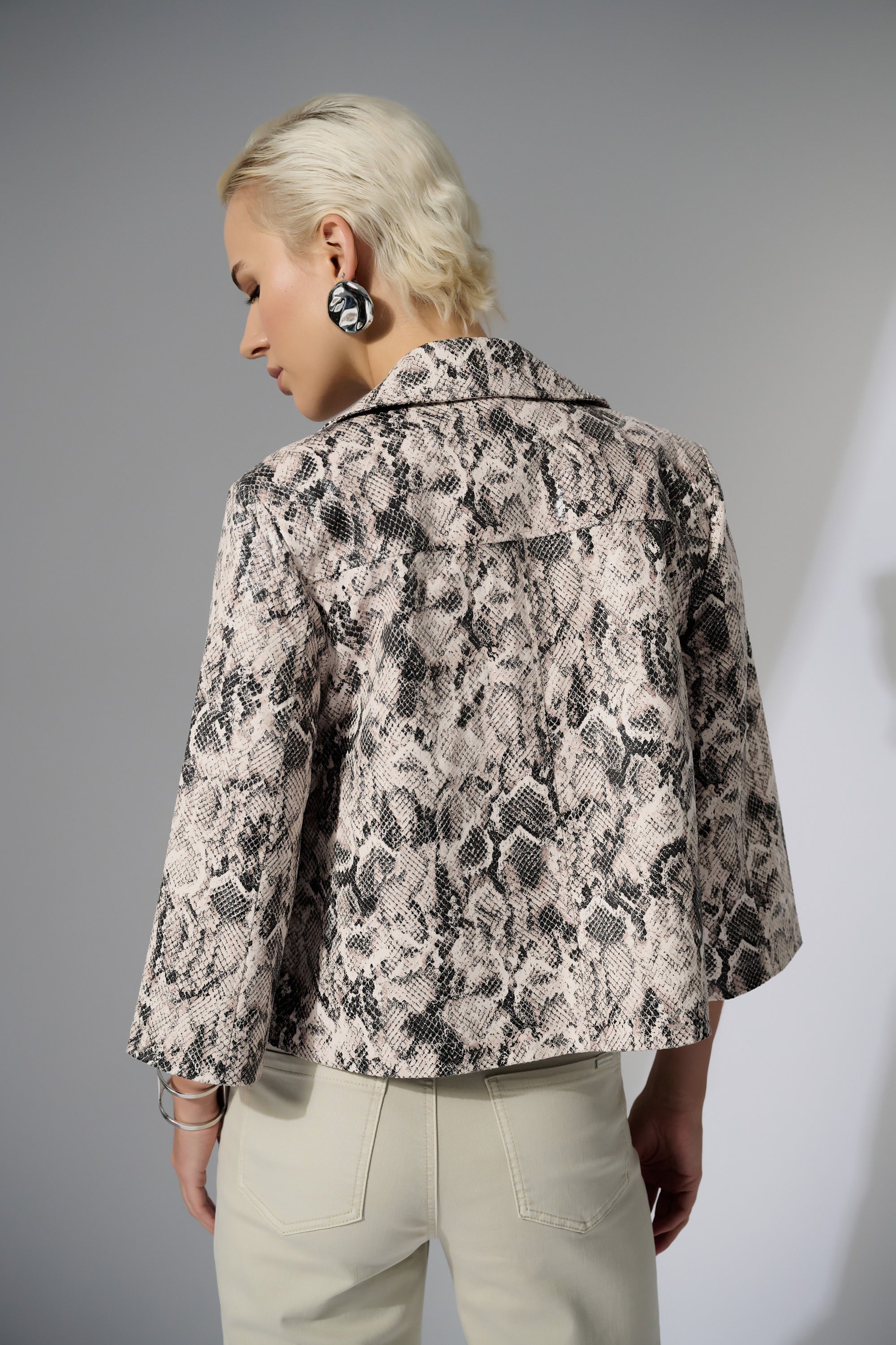 Joseph Ribkoff Beige/Multi Silky Knit Python Print Swing Jacket Style 252939 - Image 3