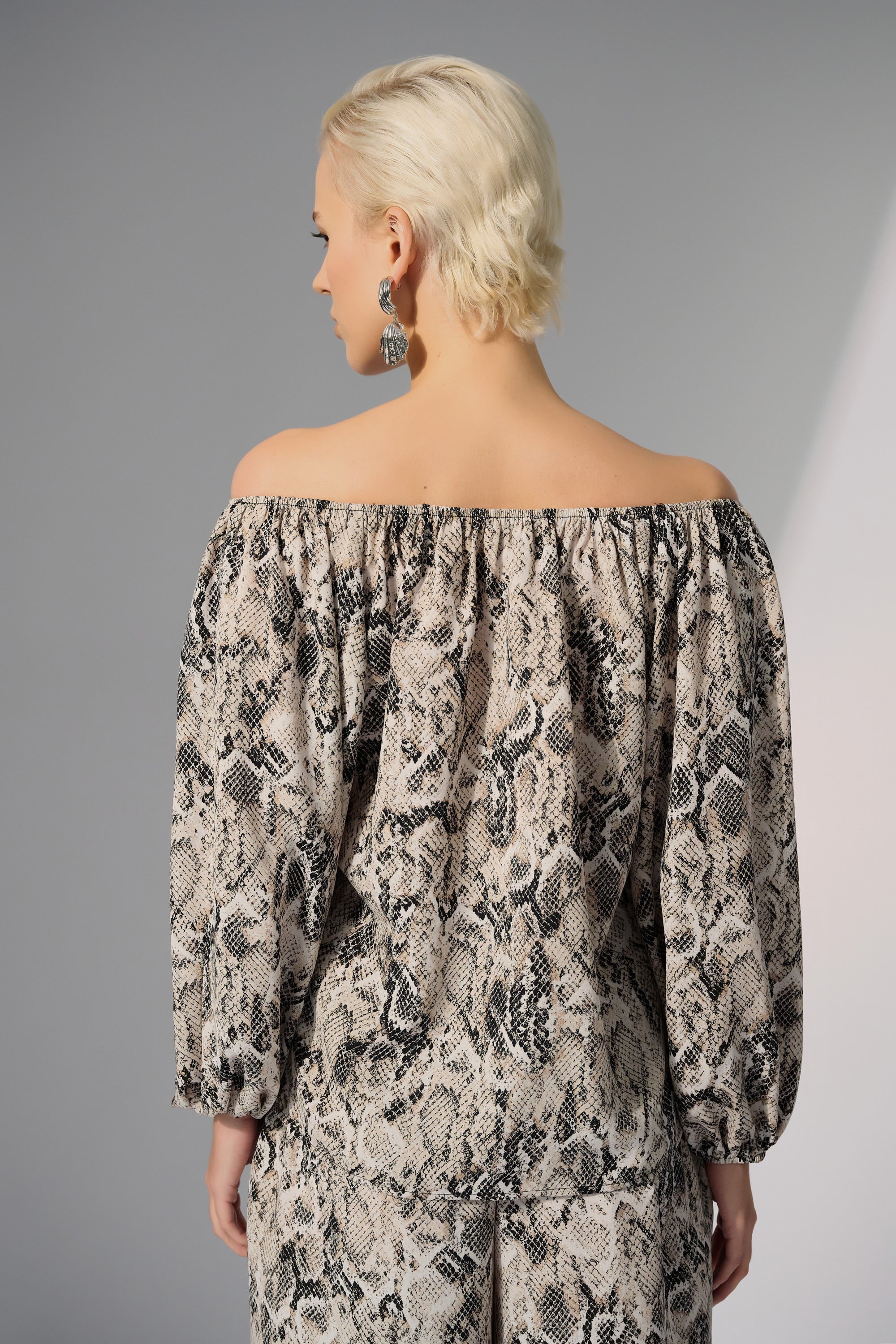 Joseph Ribkoff Beige/Multi Woven Gauze Python Print Flared Top Style 252241 - Image 4