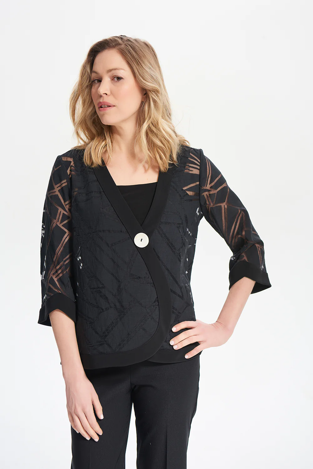 Joseph Ribkoff Black Abstract Print Jacket 212054 - Image 2