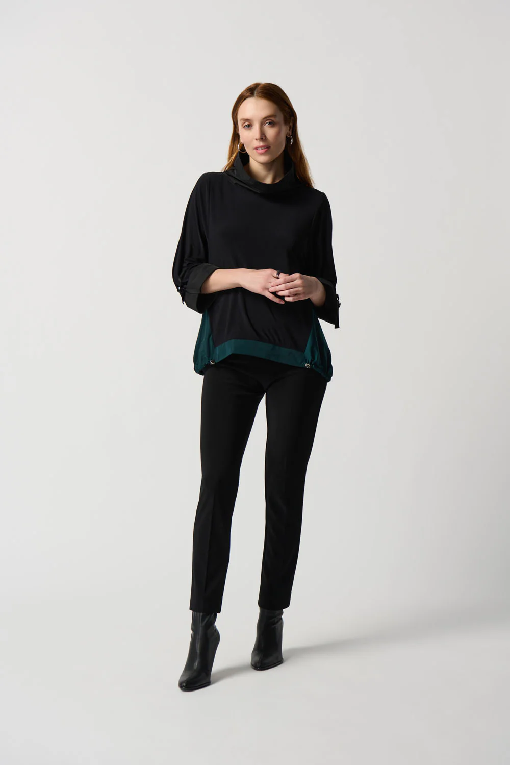 Joseph Ribkoff Black/Alpine Green Color Block Top Style 234140 - Image 4