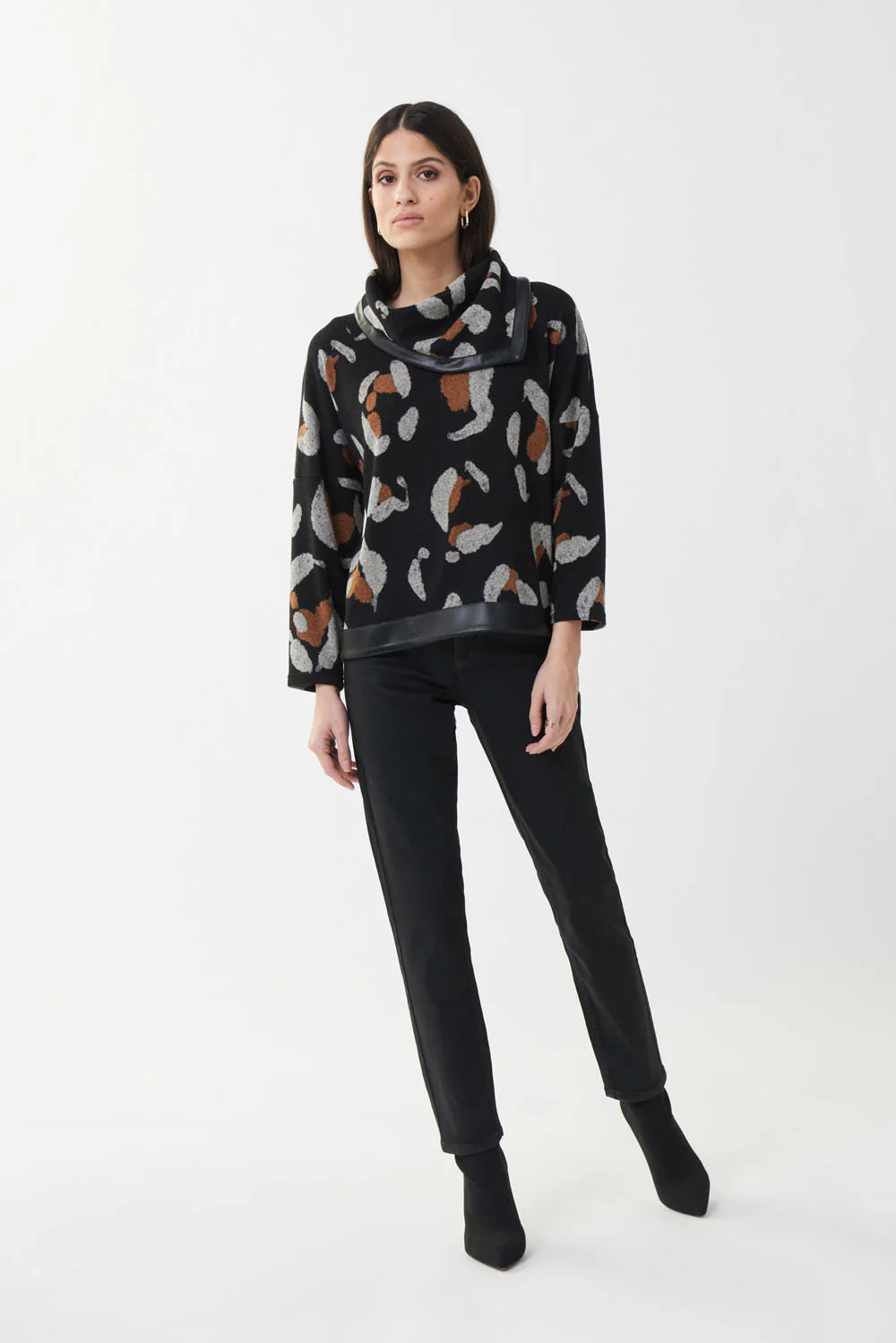 Joseph Ribkoff Black Animal Print Top Style 223188
