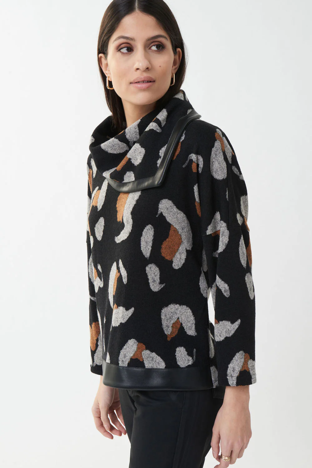 Joseph Ribkoff Black Animal Print Top Style 223188 - Image 2