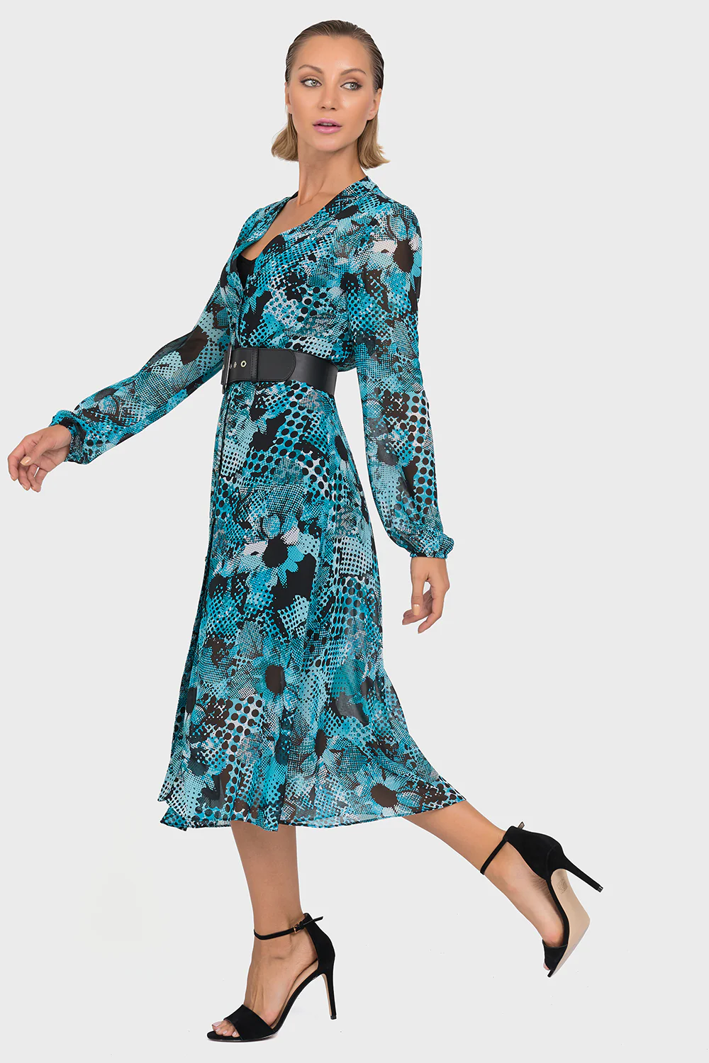 Joseph Ribkoff Black/Aqua Two Piece Dress Style 192608 - Image 3