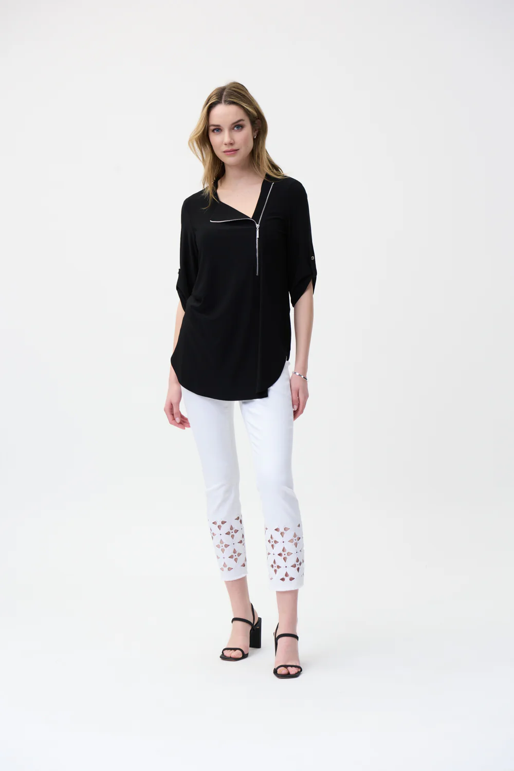 Joseph Ribkoff Black Asymmetric Zip Top Style 221170