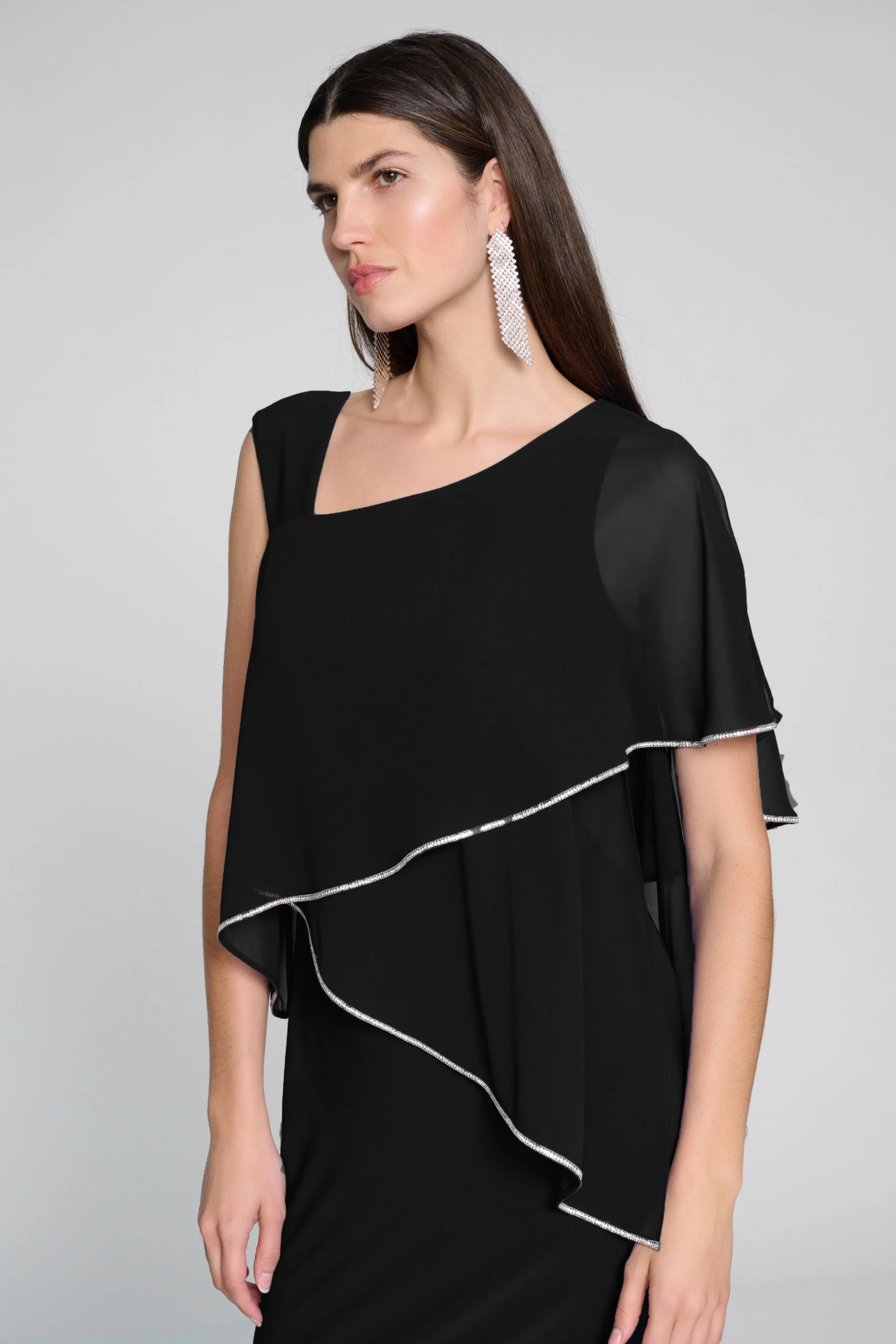 Joseph Ribkoff Black Asymmetrical Sheath Dress Style 241721 - Image 2