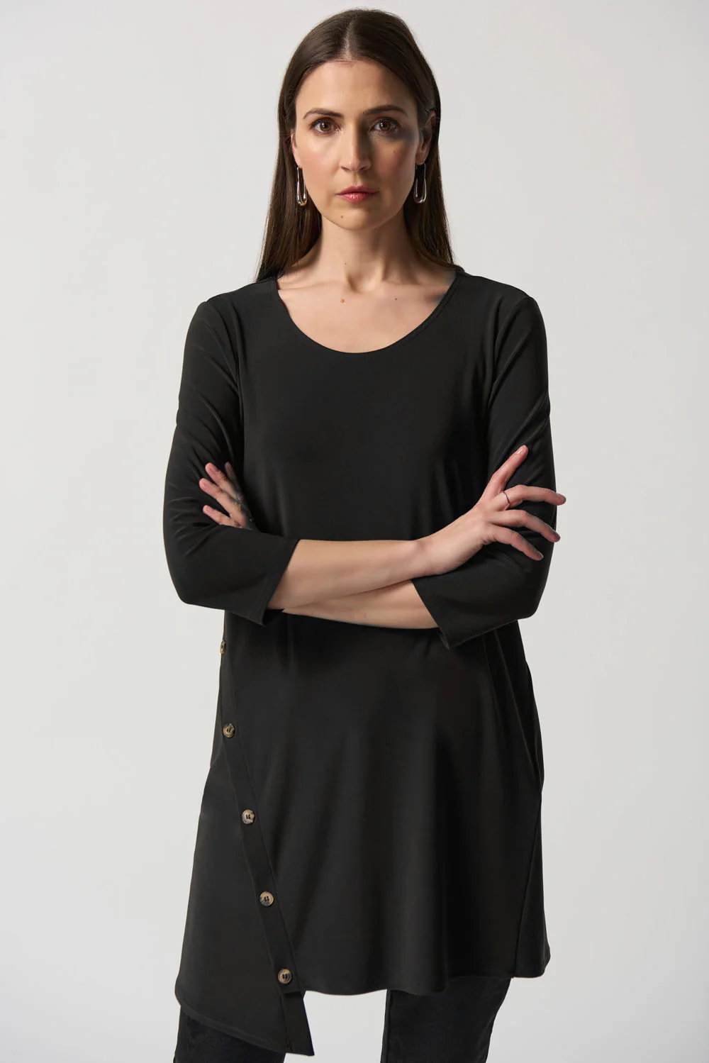 Joseph Ribkoff Black Asymmetrical Tunic Style 233153 - Image 2