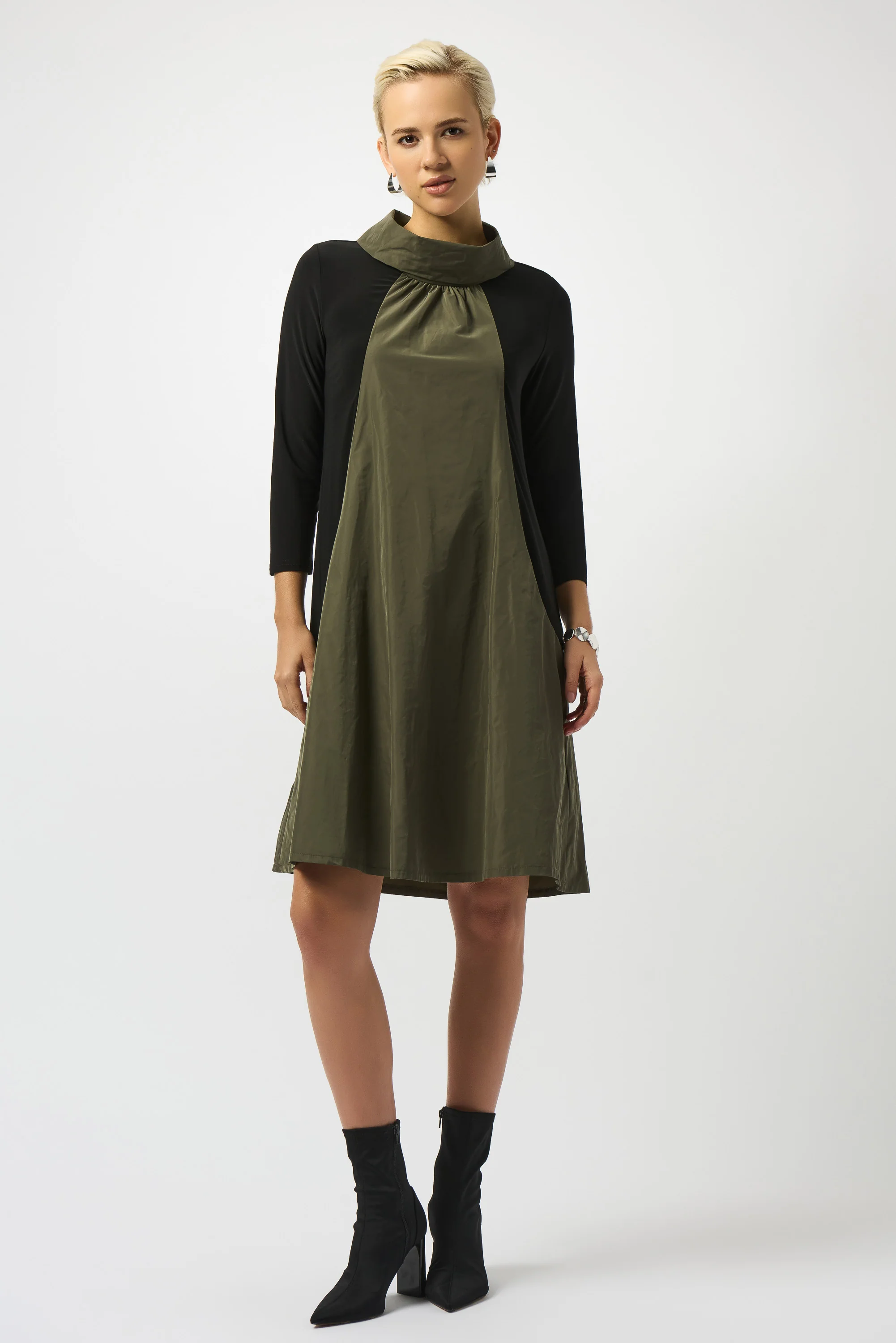 Joseph Ribkoff Black/Avocado Silky Knit & Memory Colour Block Dress Style 253067