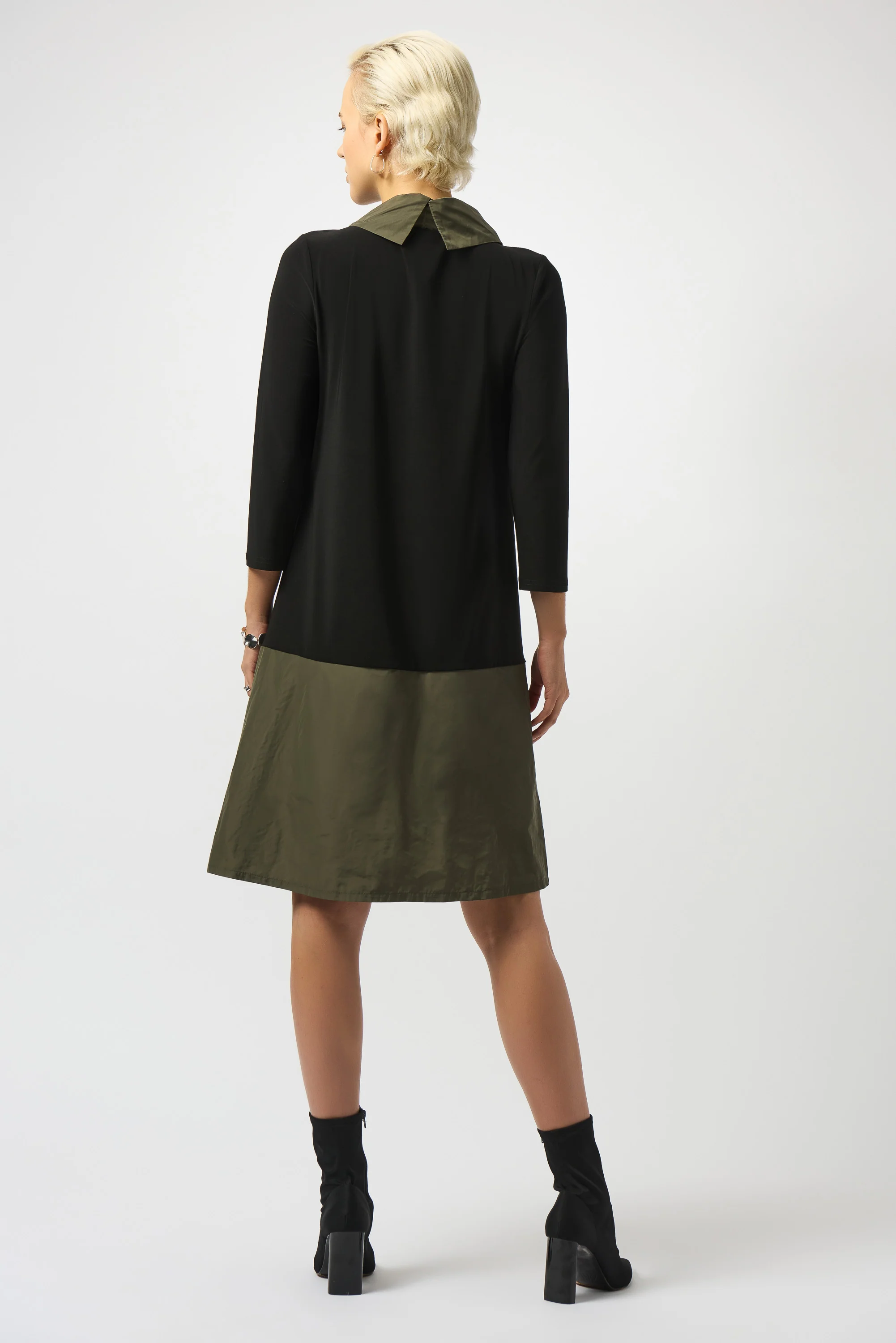 Joseph Ribkoff Black/Avocado Silky Knit & Memory Colour Block Dress Style 253067 - Image 4