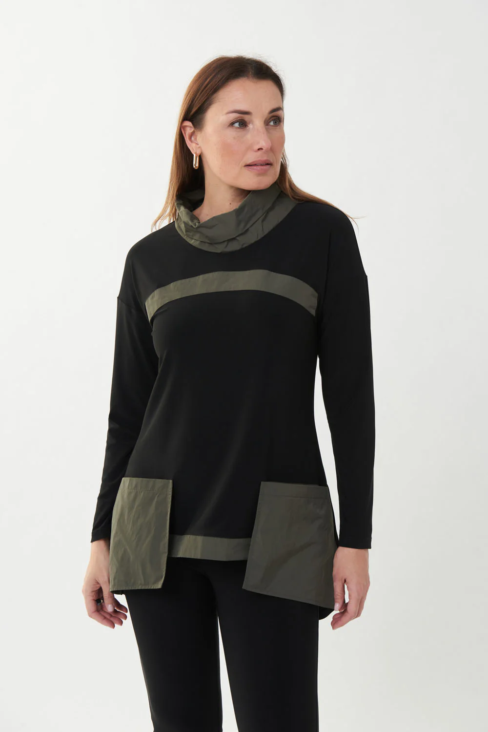 Joseph Ribkoff Black/Avocado Contrast Detail Top Style 223258